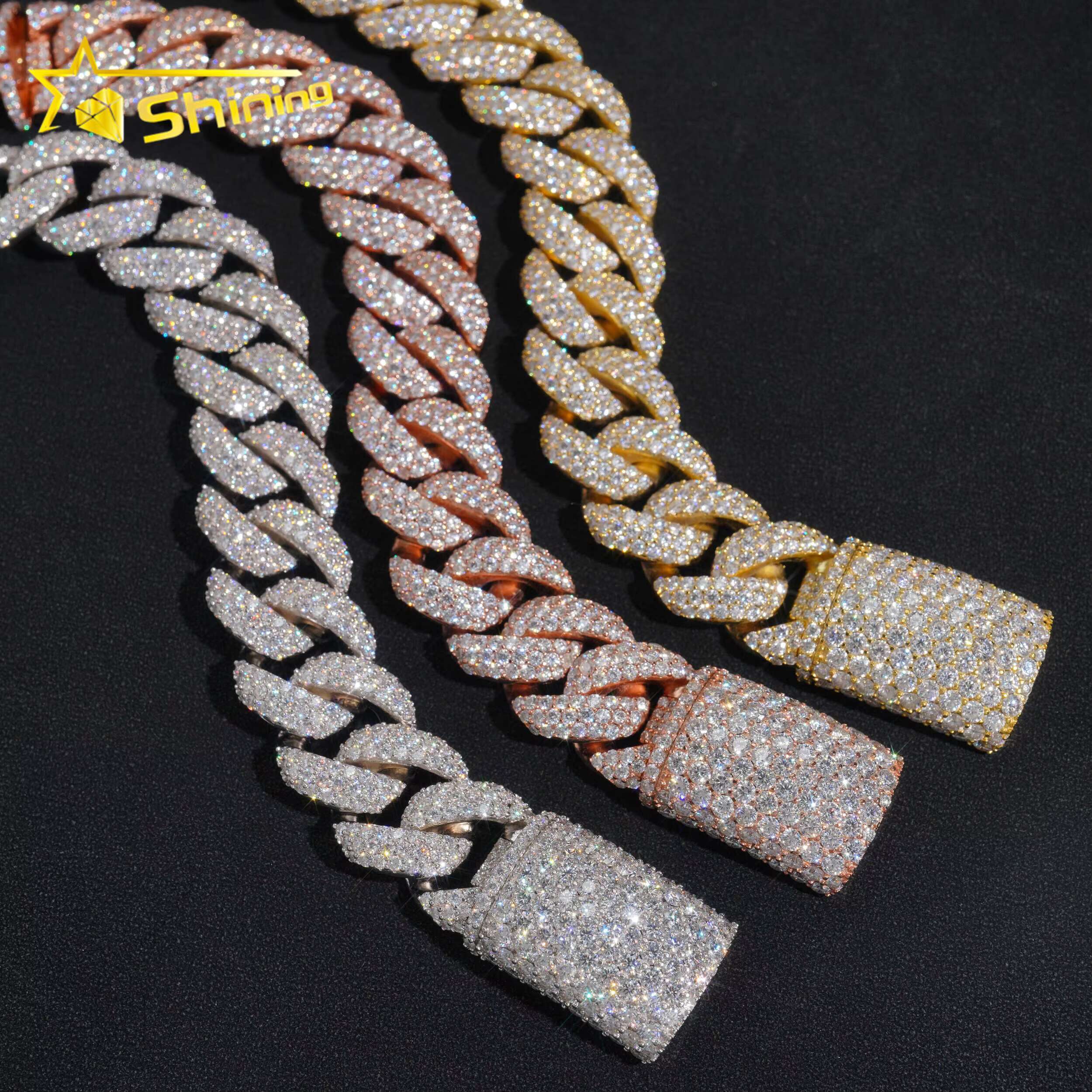 Iced Out Sterling Sier 20mm Solid Heavy Miami Moissanite Hip Hop Jewelry Men Gold Plated Cuban Link Chain Bracelet