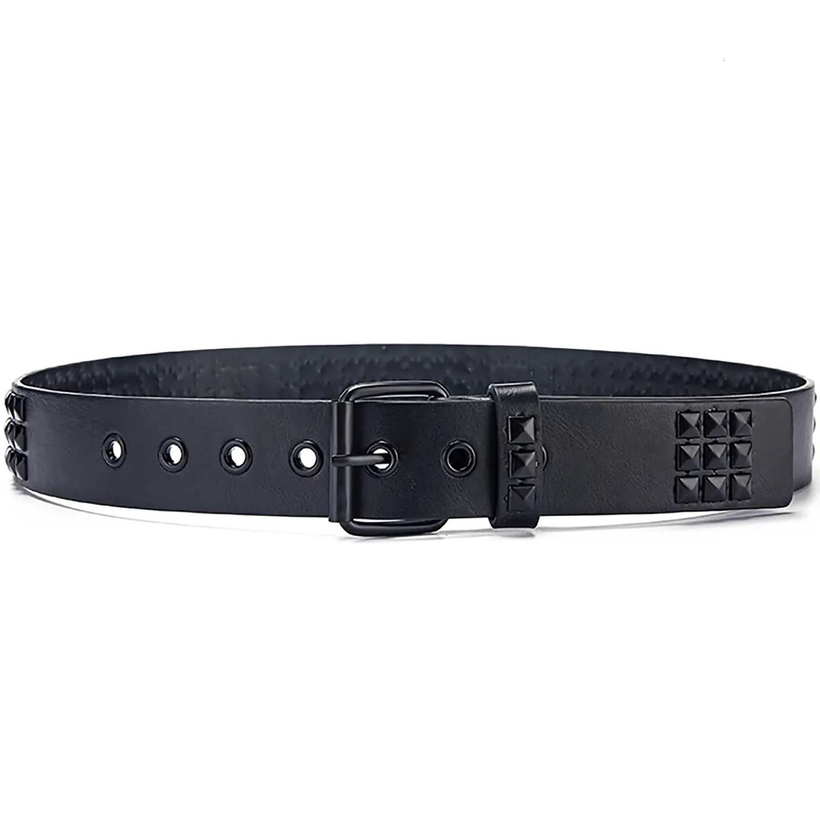 Black Three-Row Rivets Punk Style Fashionable Belt for Men and Women Rock Metal Belt W251118