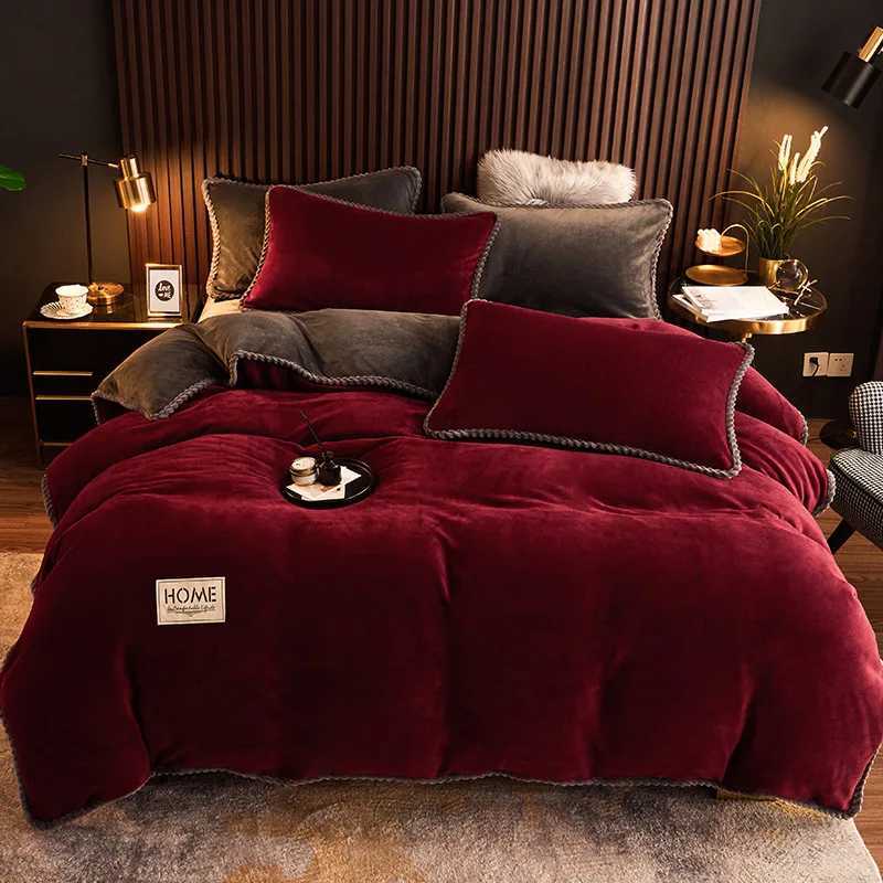 2025 new thickened milk fleece four-piece set crystal fleece thermal bed sheet double-sided fleece quilt cover solid colorM251118