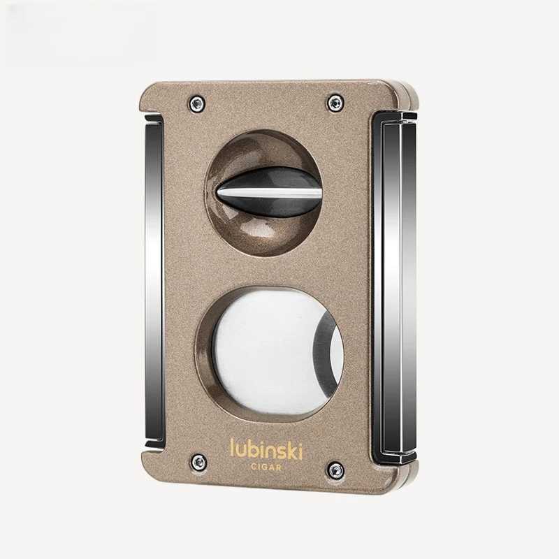 LUBINSKI Cigar V Cutter Metal Luxury Punch Double Use Cigar Knife Smoking Accessories Standing Cigar Holder With Gift Box CT-082C250415