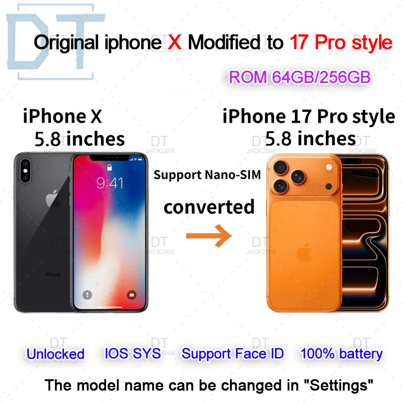 Apple iPhone X Refurbished 17 Pro Style 4G LTE Entsperrt 3GB RAM 64/256GB ROM OLED Smartphone 100% Akku iOS mit 17 Pro Box