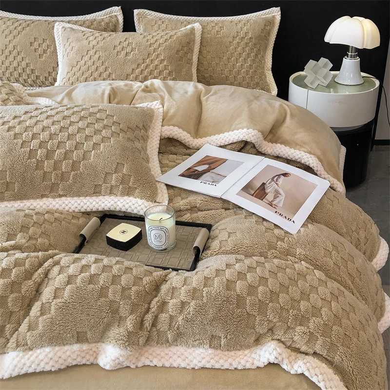 2024 high gram weight new jacquard tafu fleece quilt cover blanket big bag wide edge four-piece setM251118