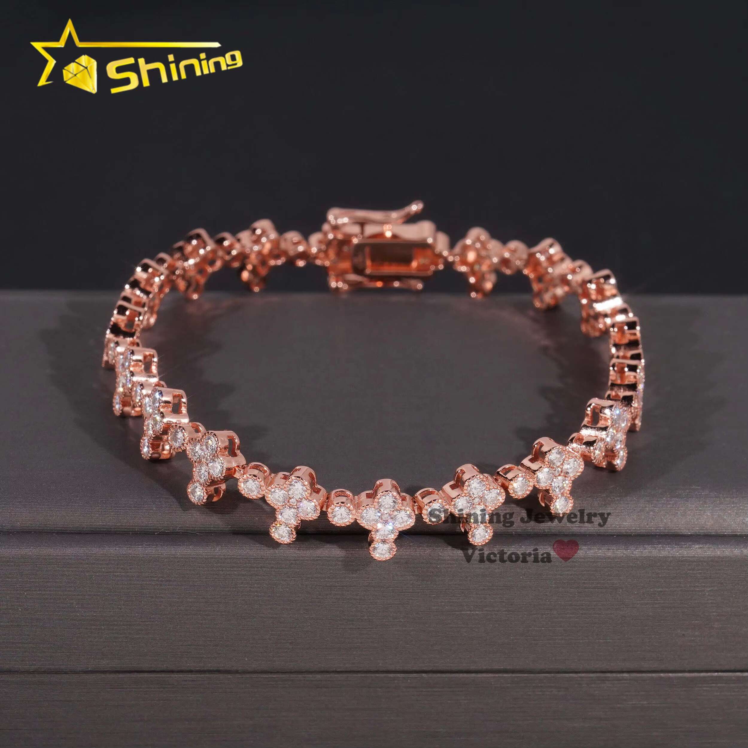 New Design 8mm Lab Dia Real Gold Plated Sterling Sier Vvs Moissanite Hip Hop Jewelry Tennis Cross Bracelet