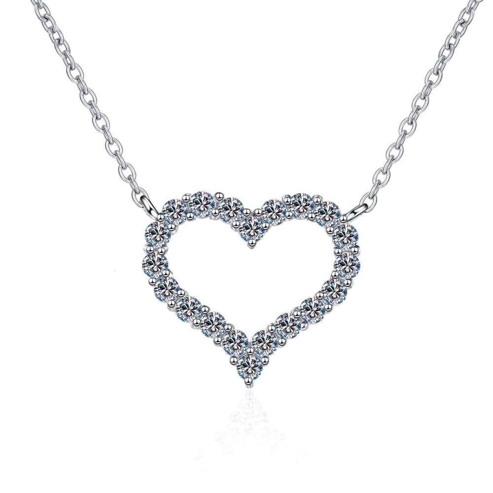 DHCollections Heart Pendant Necklace for Women 925 Silver Chain with Sparkling Stone PT950 Plated Setting 0.3ct Gift Jewellery