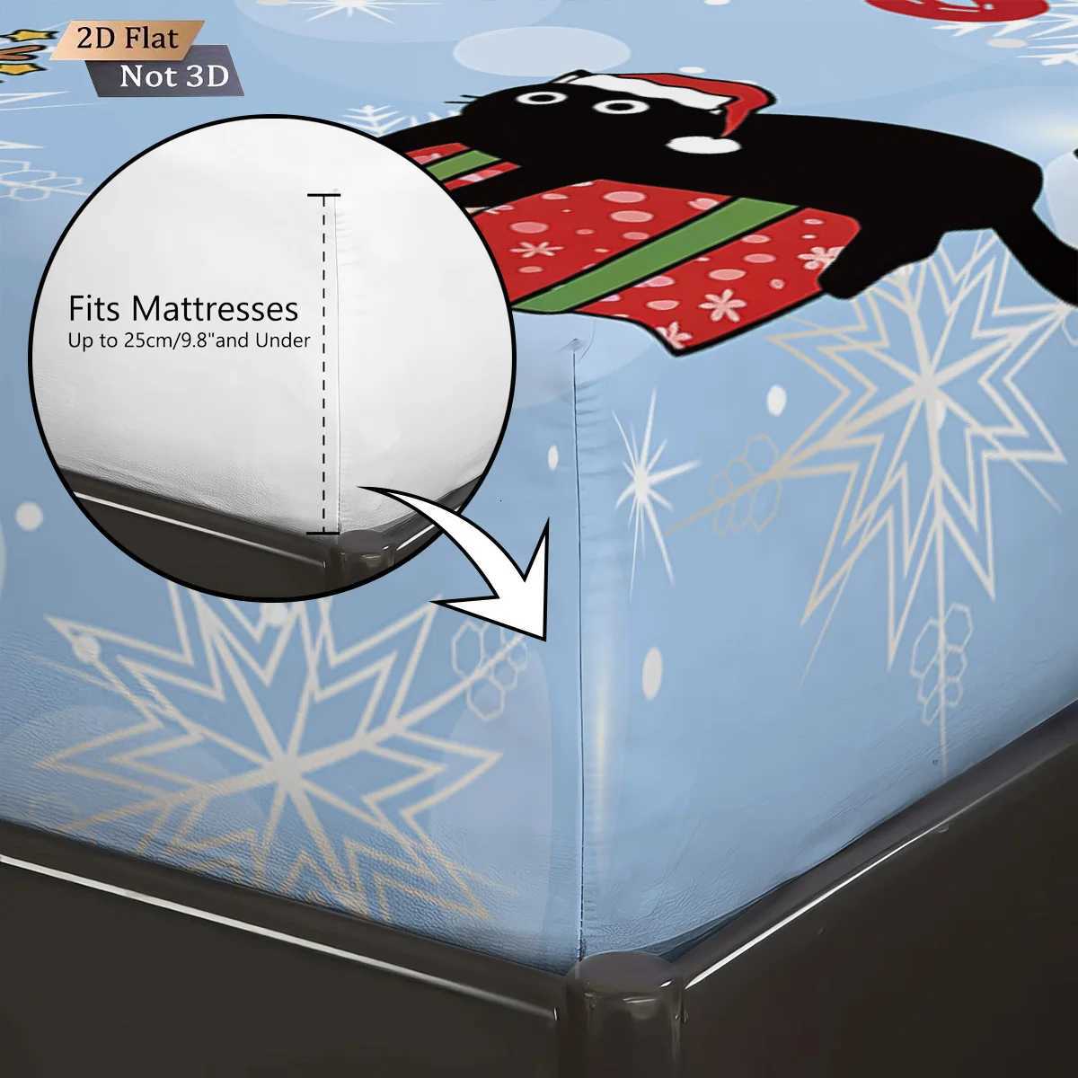 3pcs Christmas cat print coreless bed sheet set multiple size bedcover bedroom bedding holiday decorations soft machine washableM251118