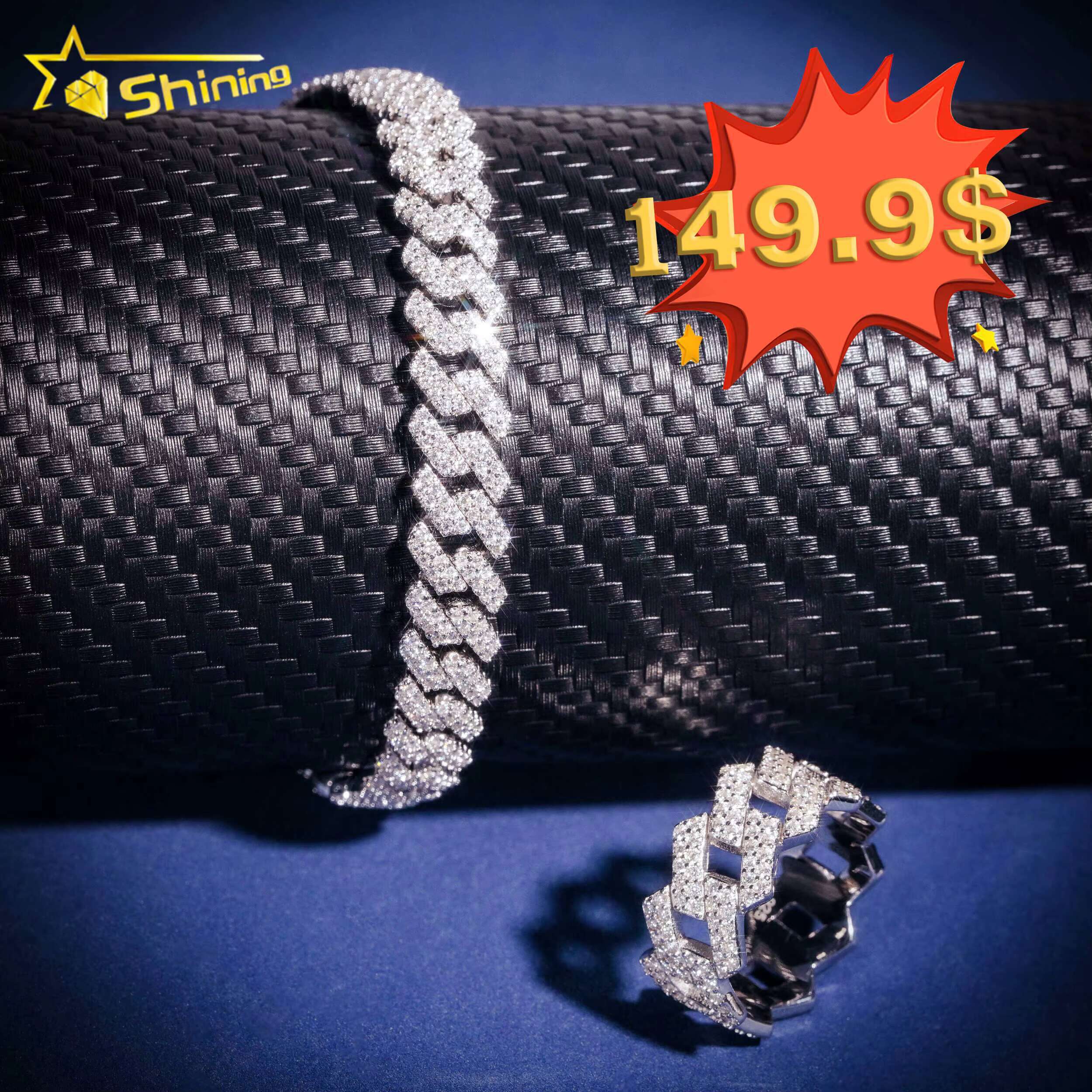 8mm Pass Dia Tester Sterling Sier Full Vvs Moissanite Iced Out Link Bangle Bracelet for Men with Cuban Ring
