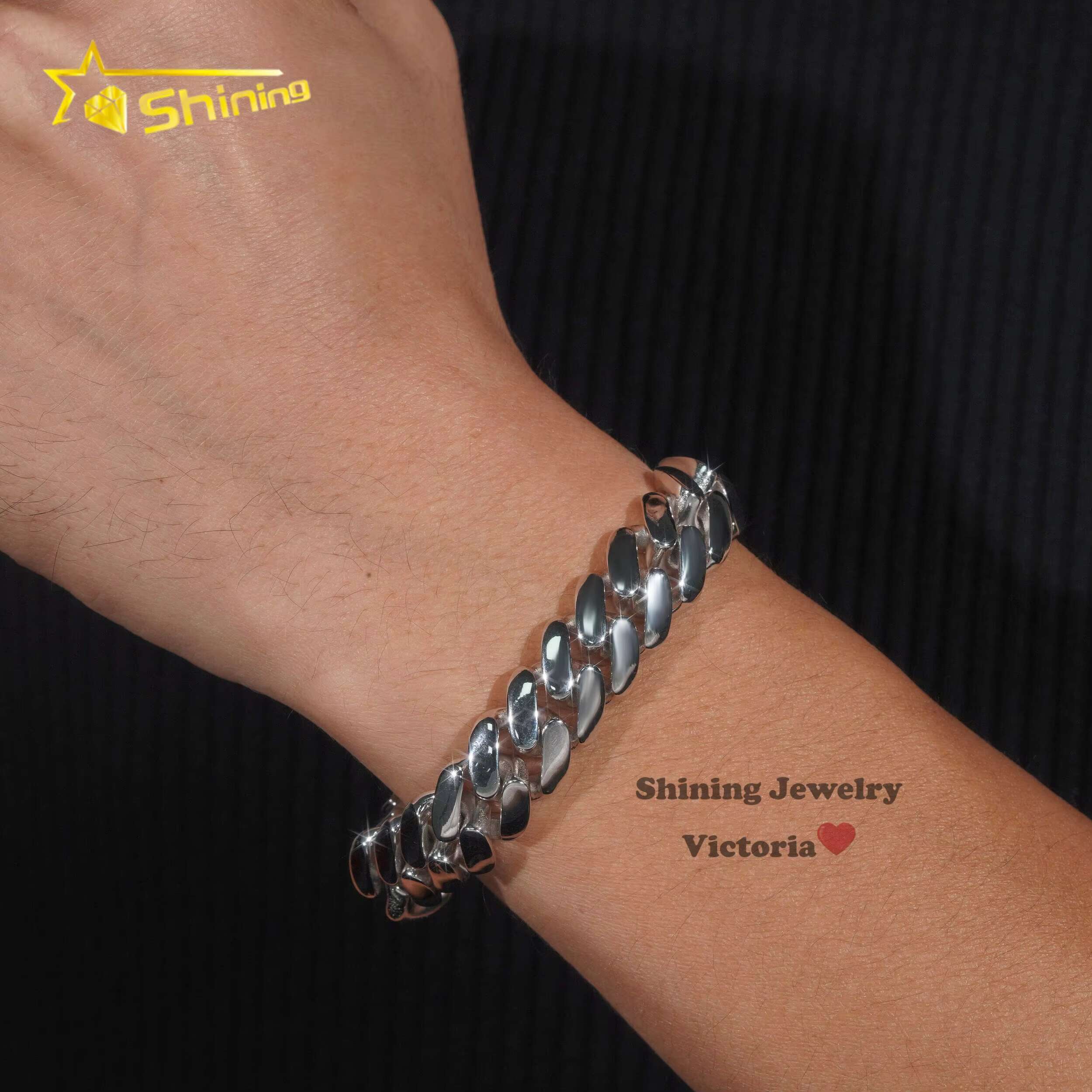 Iced Out Custom Rapper Style Hip Hop Jewelry 12MM Moissanite Lock Hand Made Tight Plain Cuban Link Bracelet