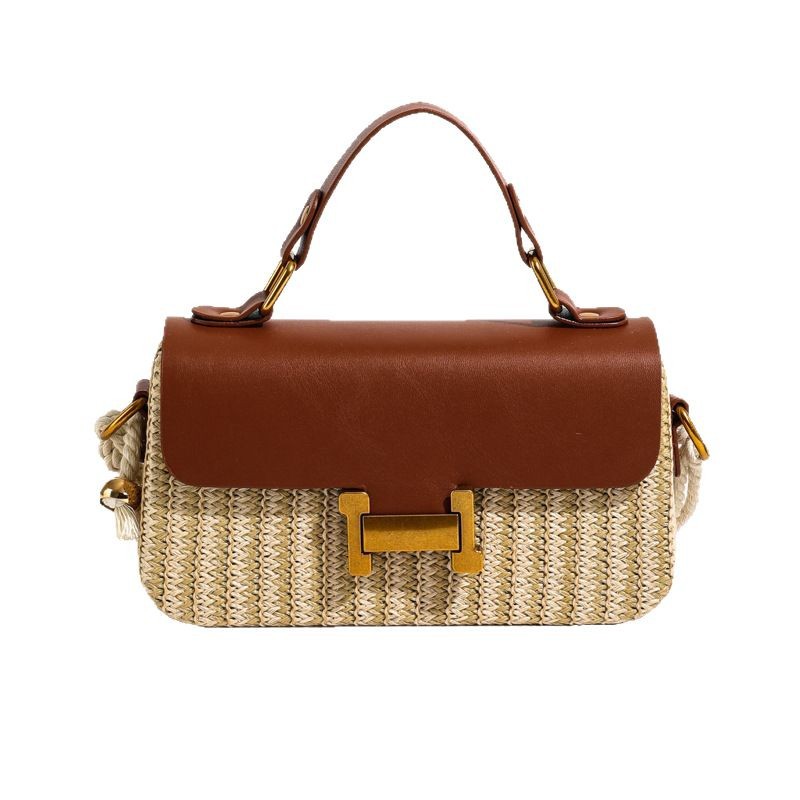 Versatile Small Square Straw Shoulder Bag - Modern Retro Designer Portable Messenger