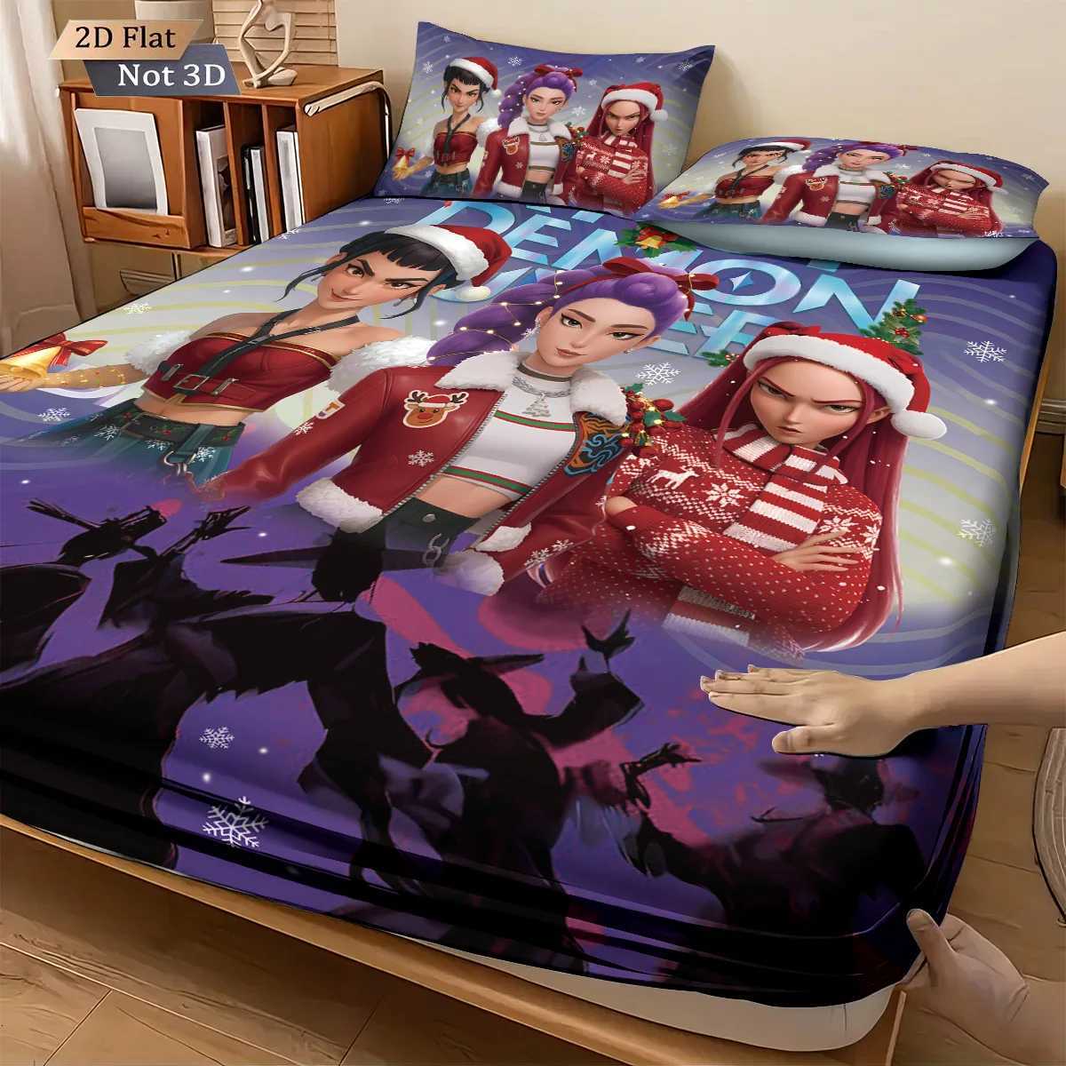 3pcsK-Pop Demon Hunters Printed coreless Fitted Sheet Set Multi Size Soft Bed Cover Bedroom Bedding Decoration Machine WashableM251118