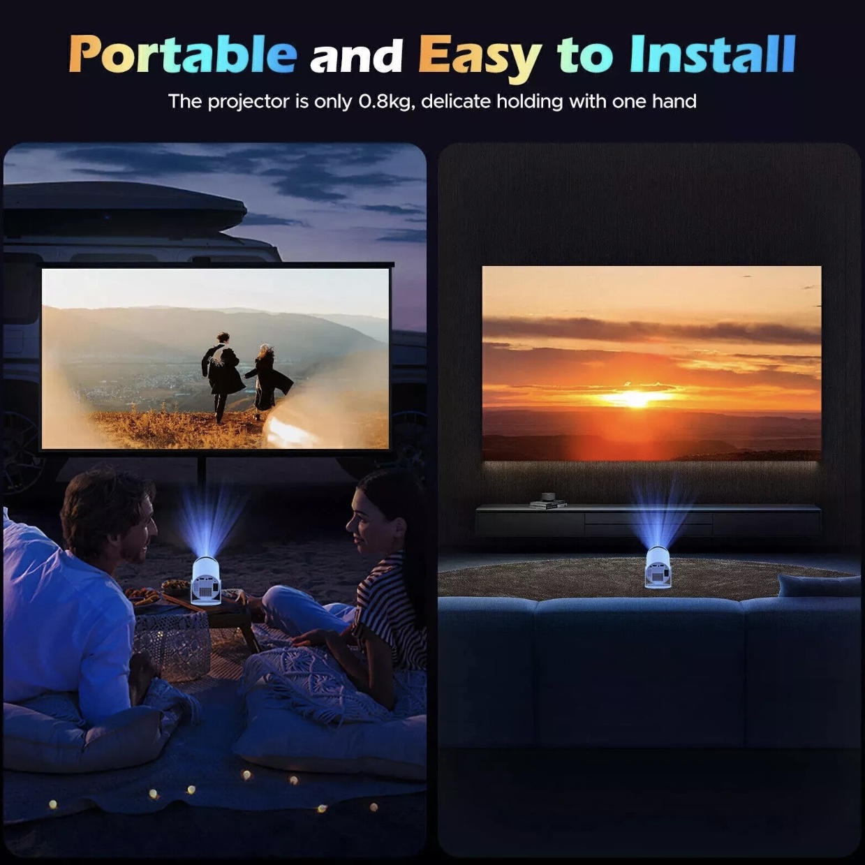 HY300 Portable Projector with 4K Ultra HD, Dual Wi-Fi 6, Bluetooth 5.0 for Indoor and Outdoor Use