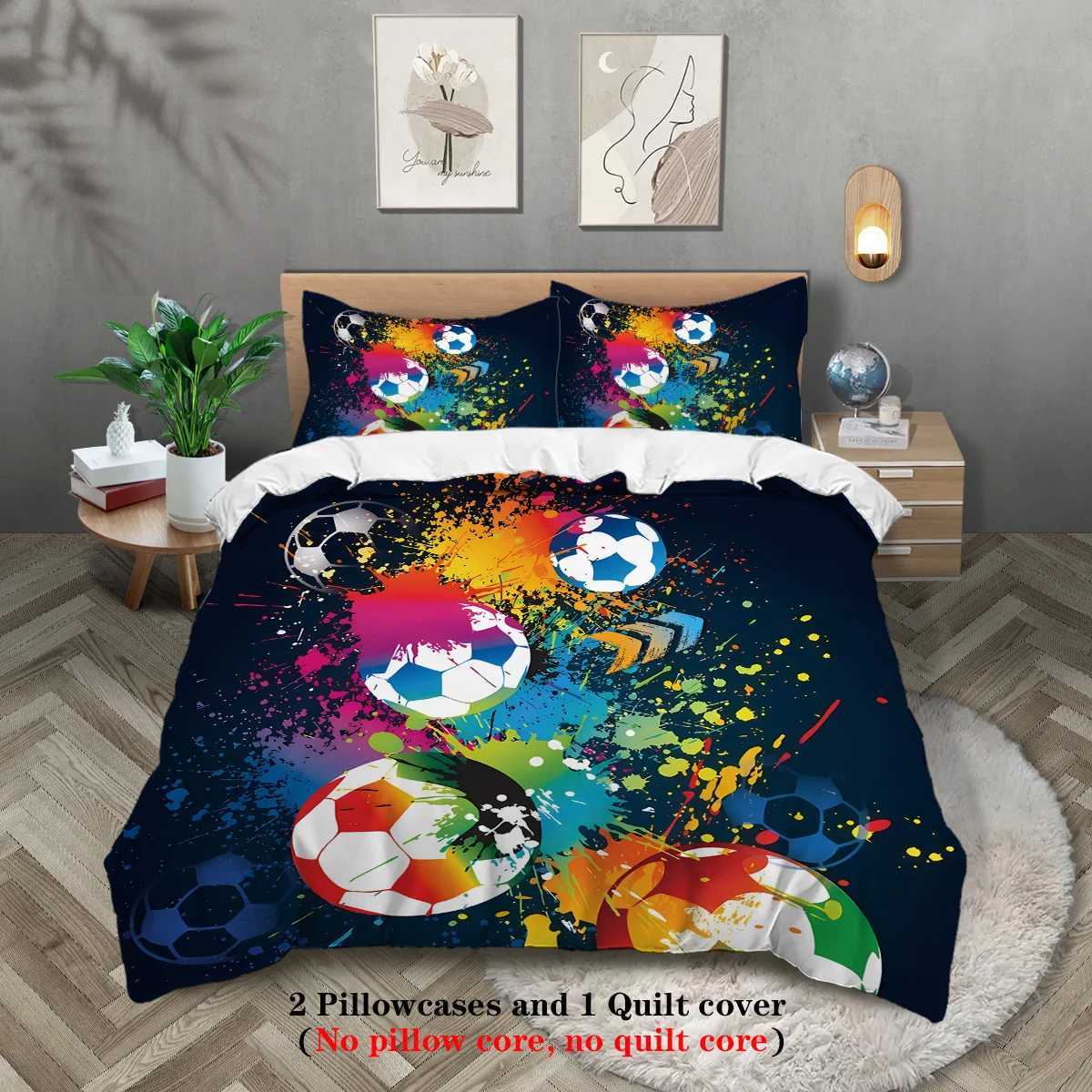 3-piece set colorful football pattern printed duvet set queen king double bed party funny and creative bedding setM251118