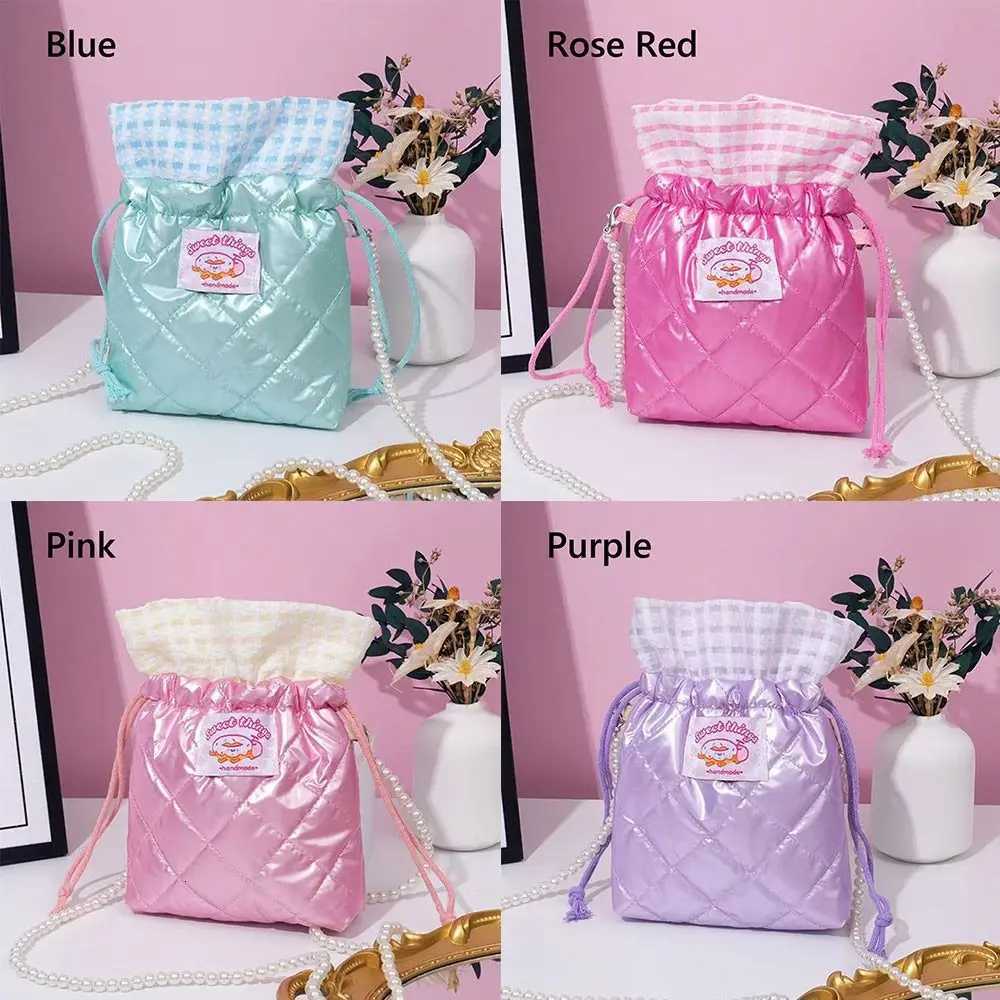 Portable Drawstring Small Bucket Bag Lightweight Pearl Chain Shoulder Strap Travel Bucket Bag Shoulder Bag for TravelW251118