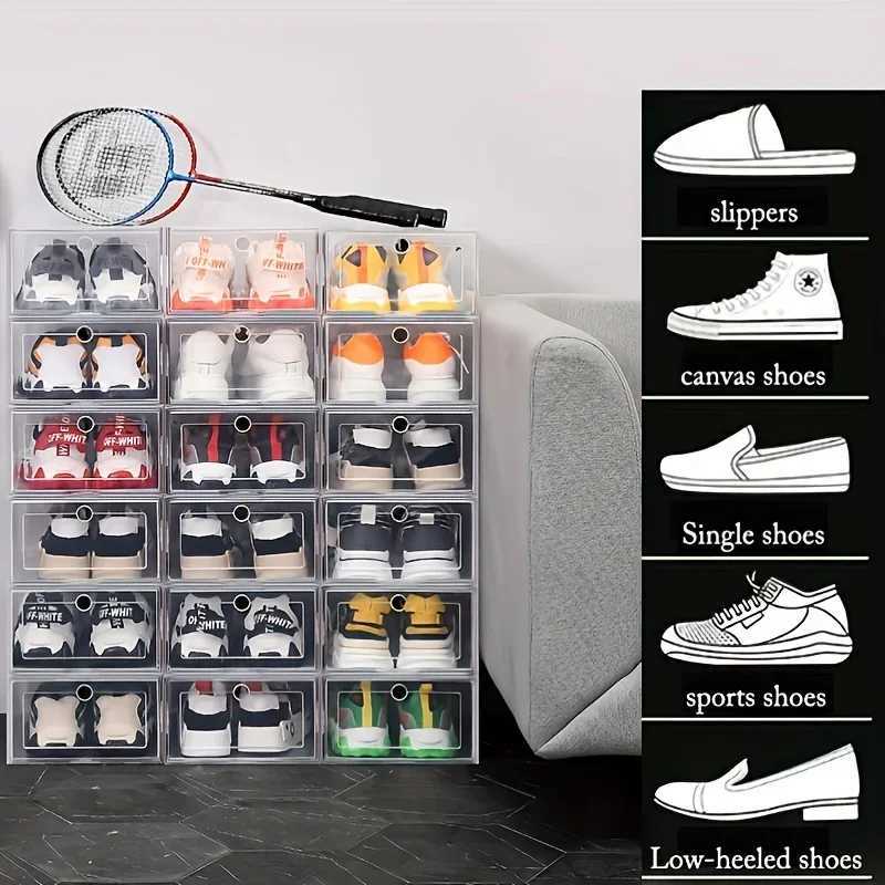 3/6pcs Plastic Shoes Case Drawer Case Thicke Transparent Shoebox Fold Shoe Organizer Plastic Shoe Boxes Stackable Box H251117