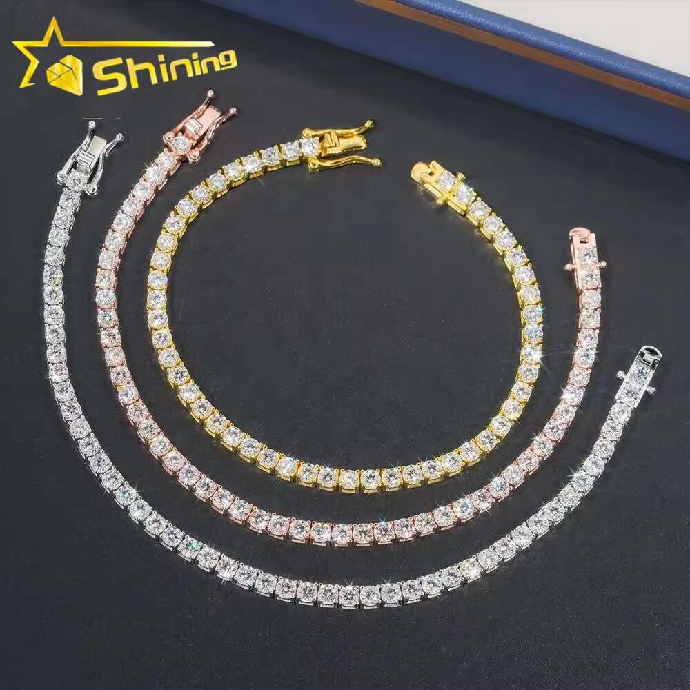 Cheapest Price RTS Sterling Sier 2mm 3mm 4mm VVS Dia Necklace Moissanite Tennis Bracelet Chain