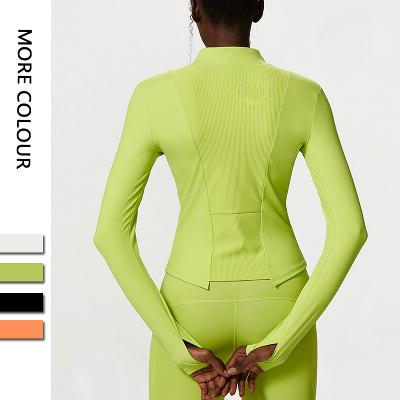 A67 Yoga Suit Womens Sports Jacket Ribbed Coat Stand Up Collar Breathable High Elasticity Tight Ssun Proof Zipper Shity