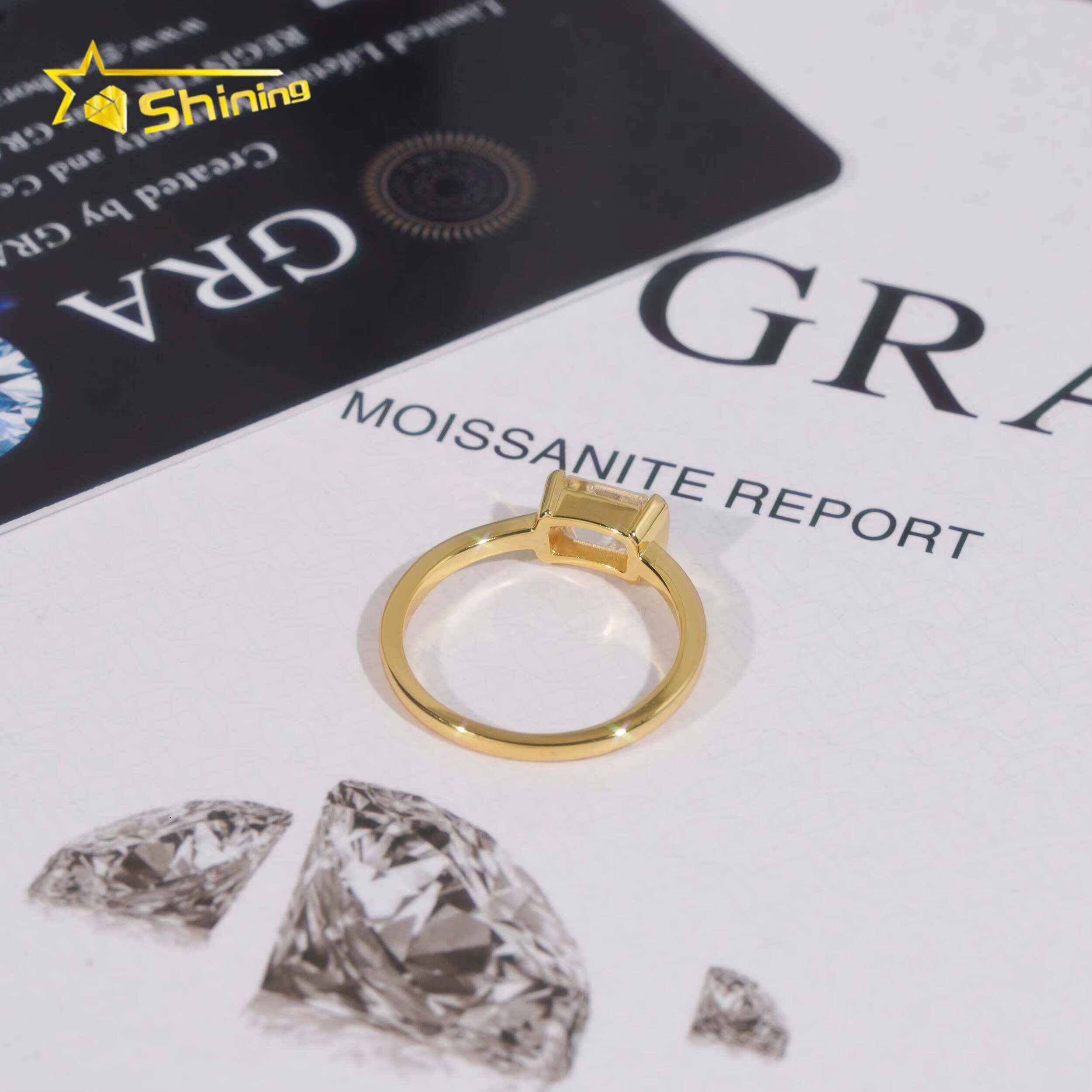 New Arrival Bezel Setting Emerald Cut 1ct Sier Gold Plated Wedding Engagement Rings for Women