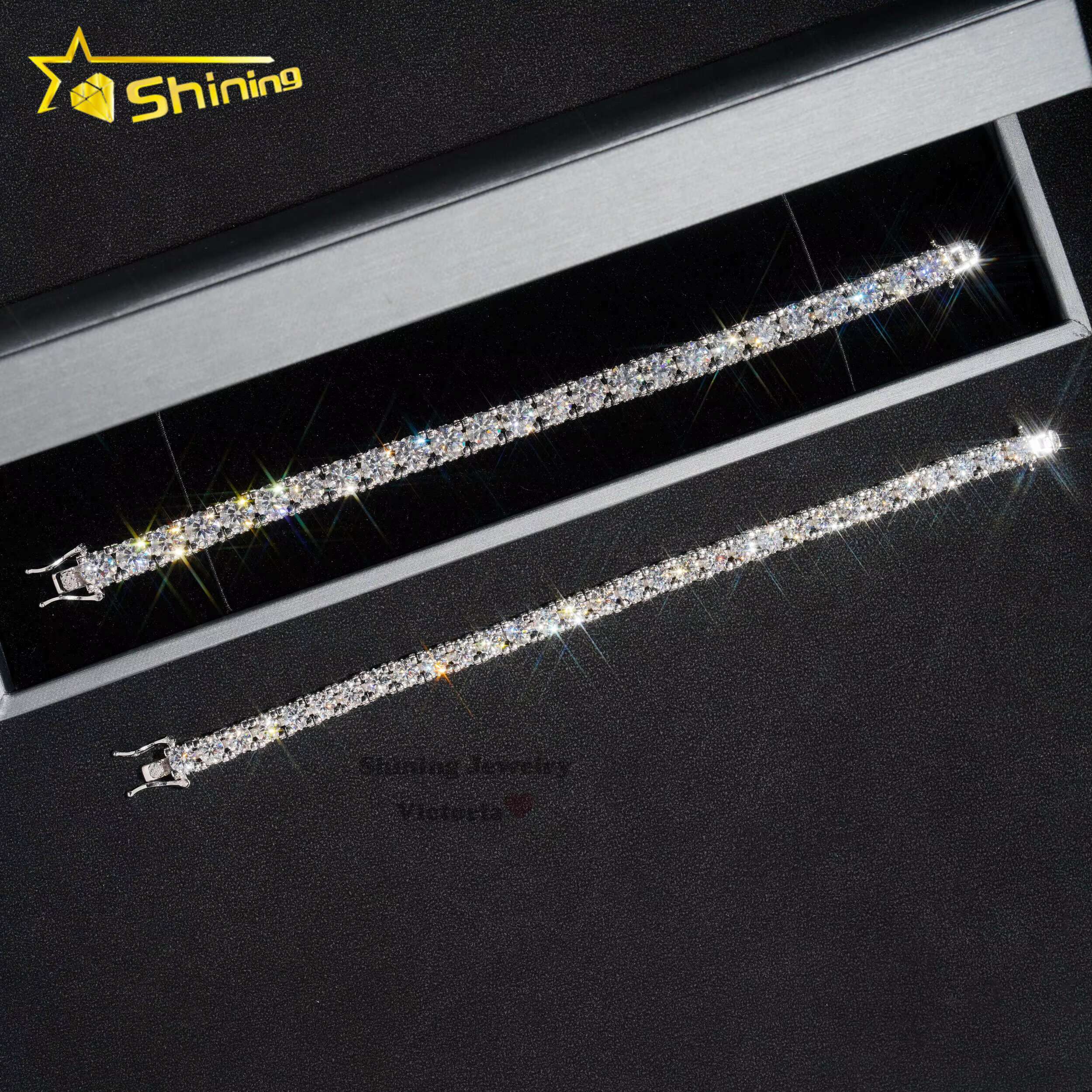 Fine Hip Hop Jewelry Handmade HIgh Quality 5mm 6.5mm Sterling Sier Side Iced Round Moissanite Dia Tennis Bracelet