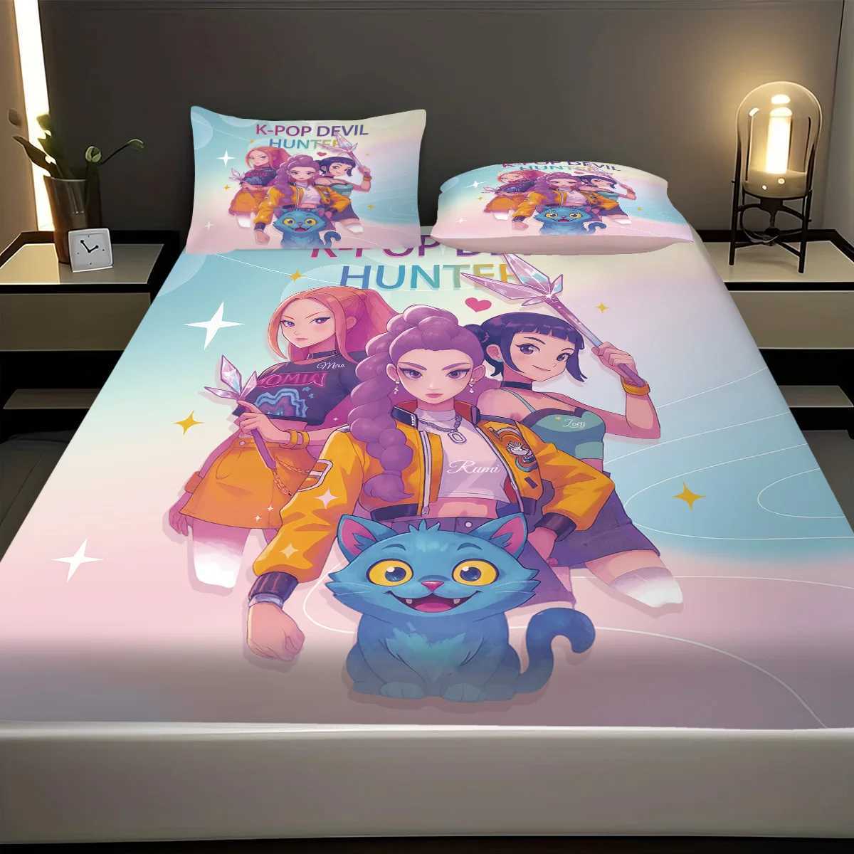 3pcs K-Pop Demon Hunters Printed coreless Bed Sheet Set Multi Size Soft Bed Cover Bedroom Bedding Machine WashableH251219