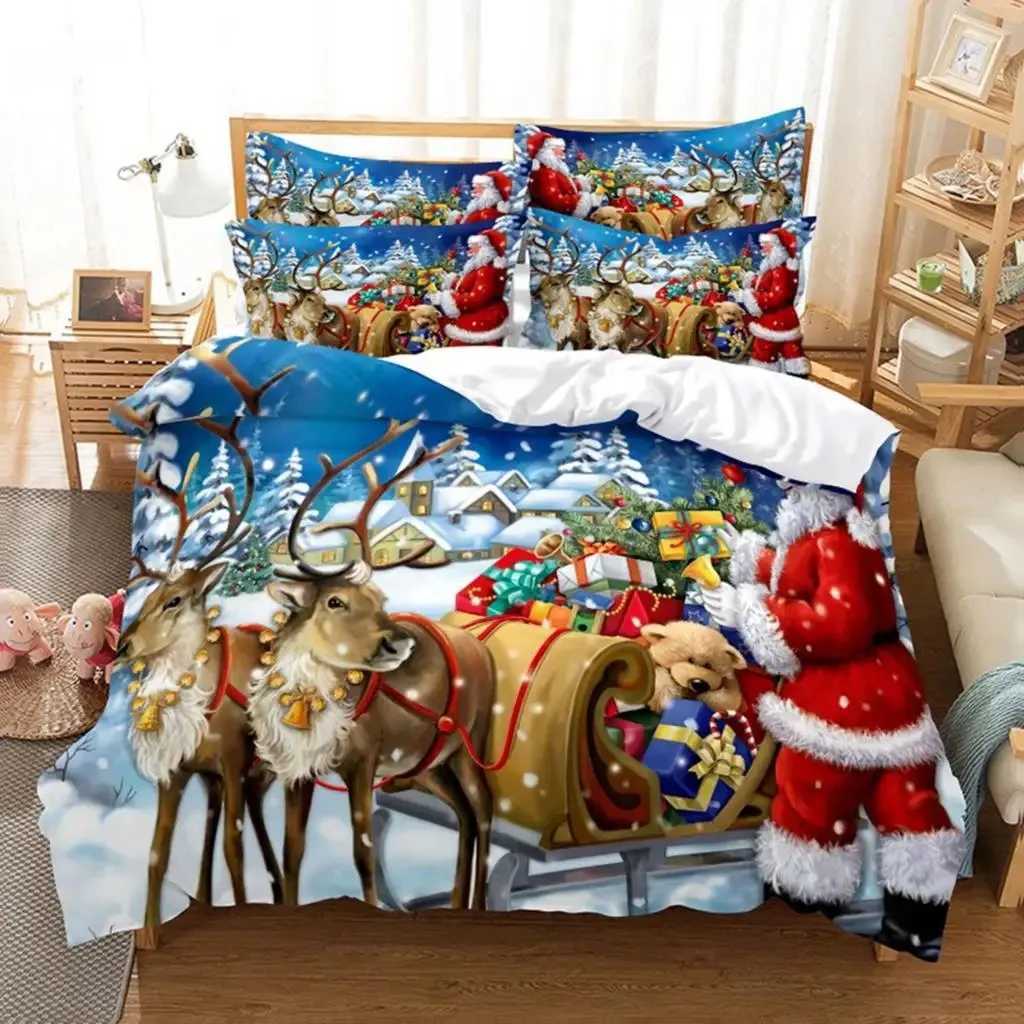 Christmas Duvet Cover Set Santa Claus Elk Children Bedding Set Holiday Gifts for Bedroom Decoration Queen King Full SizeM251118