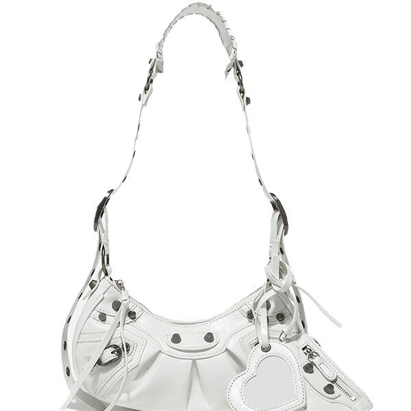 French elegant style motorcycle bag women's shoulder bag crescent bag spicy girl armpit bag rivet decoration luxury handbag women's designer