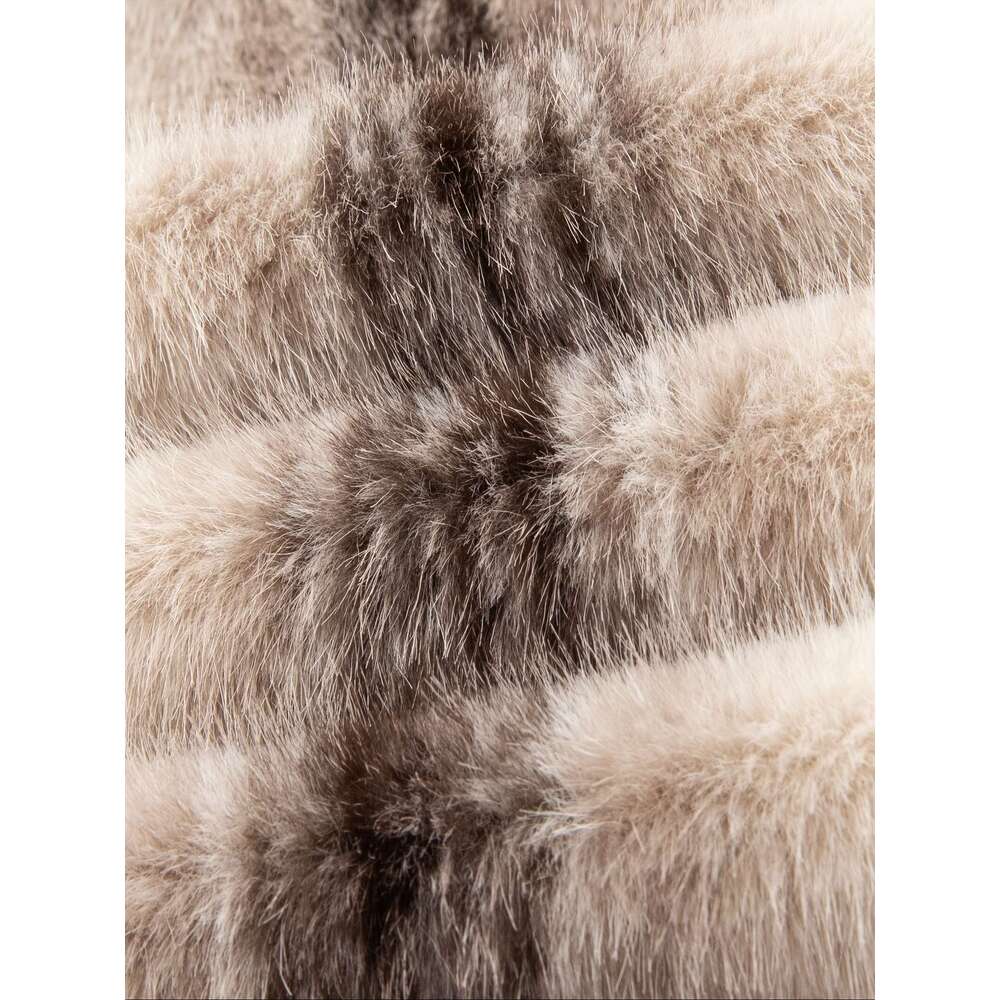 Casual Formal Wear Men's Faux Fur Coat - Winter Warm Color-Block Lapel Collar Jacket, Black & Beige Contrast, Zipper Closure, Regular Fit, Polyes