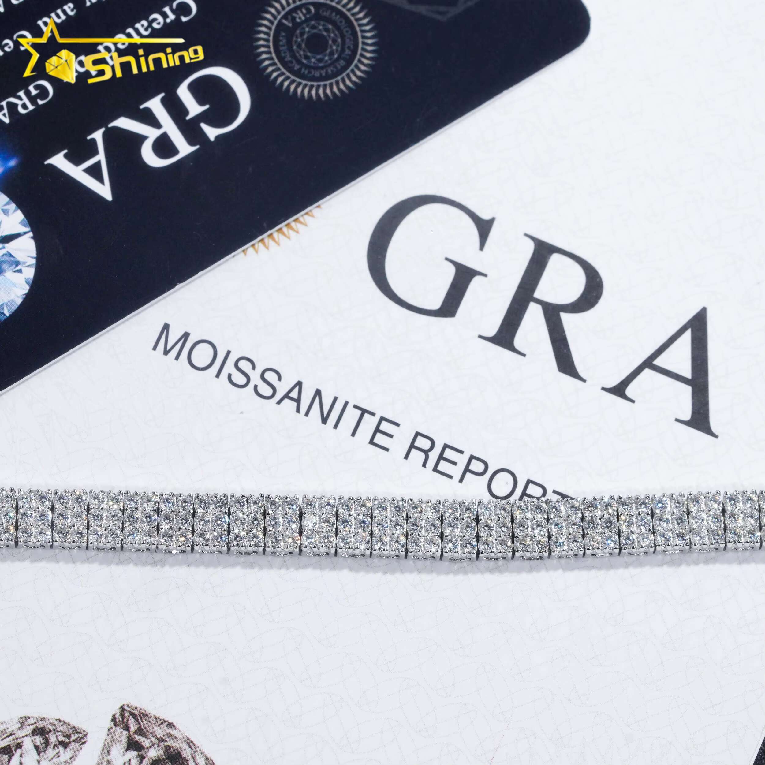 GRA Certificate Fashion 3 Rows Dia Sier Bracelet Moissanite Tennis Chain