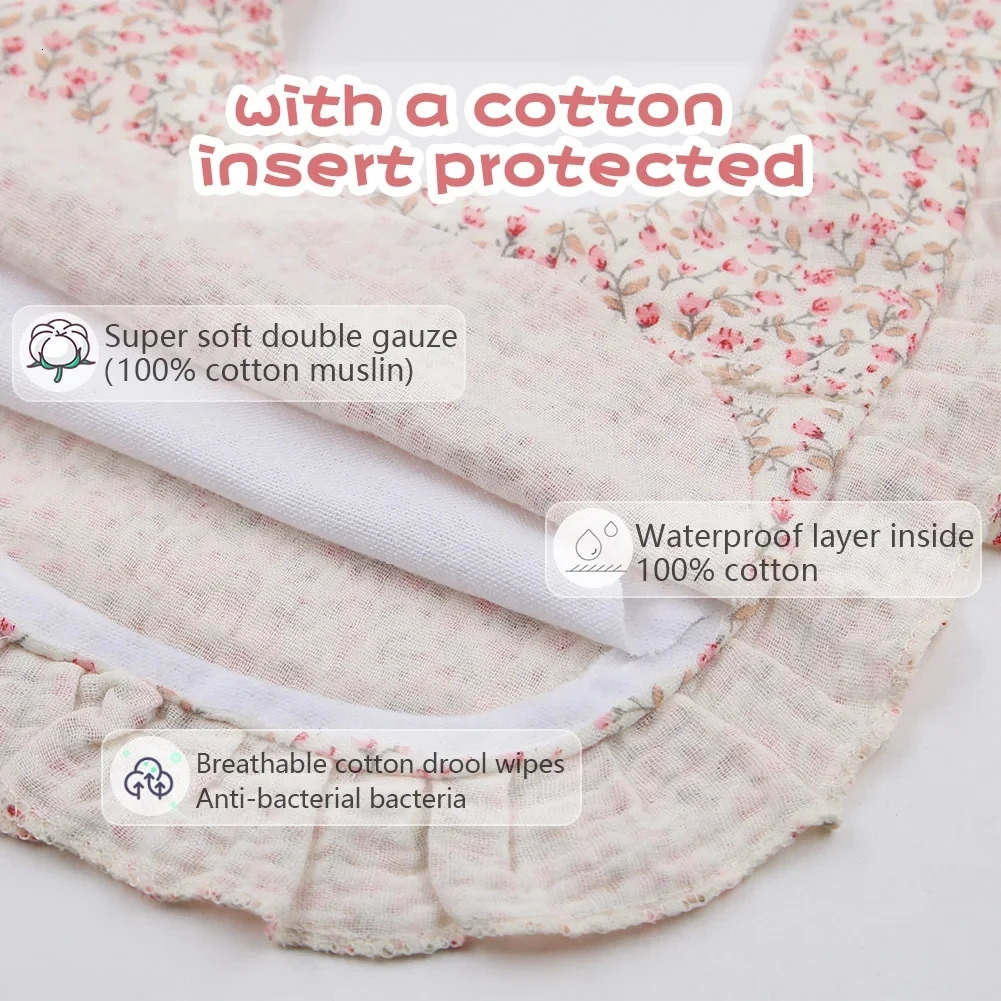 2 piecesset with ruffled edges plain cotton baby bibs hair bows girl headbands floral prints Saliva towels feeding Burp clothes scarves 250414z