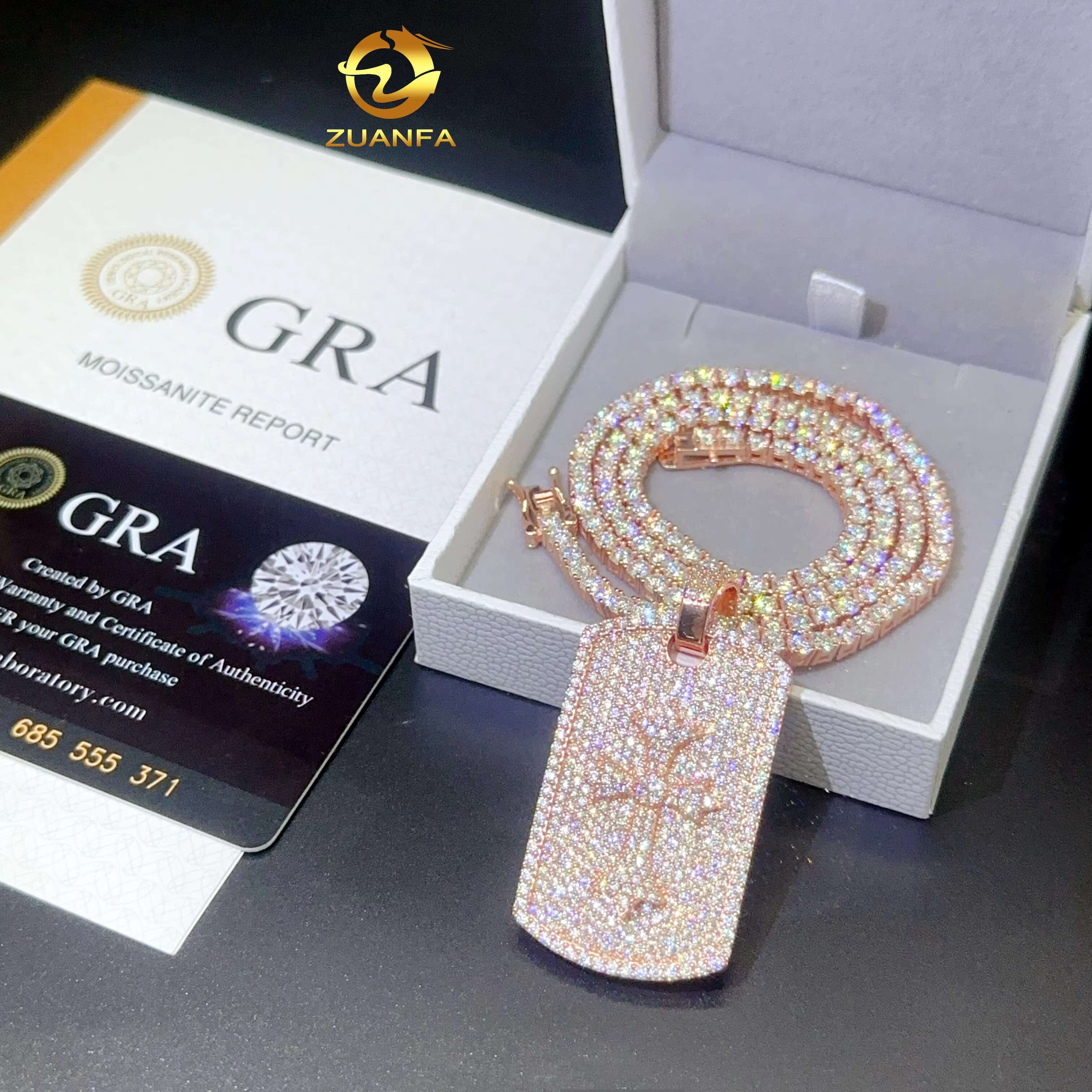 Pass Diamond Tester Lab Diamond Pendant Iced Out Jewelry Custom Cross Dog Tag 925 Silver Necklace Pendant Hip Hop
