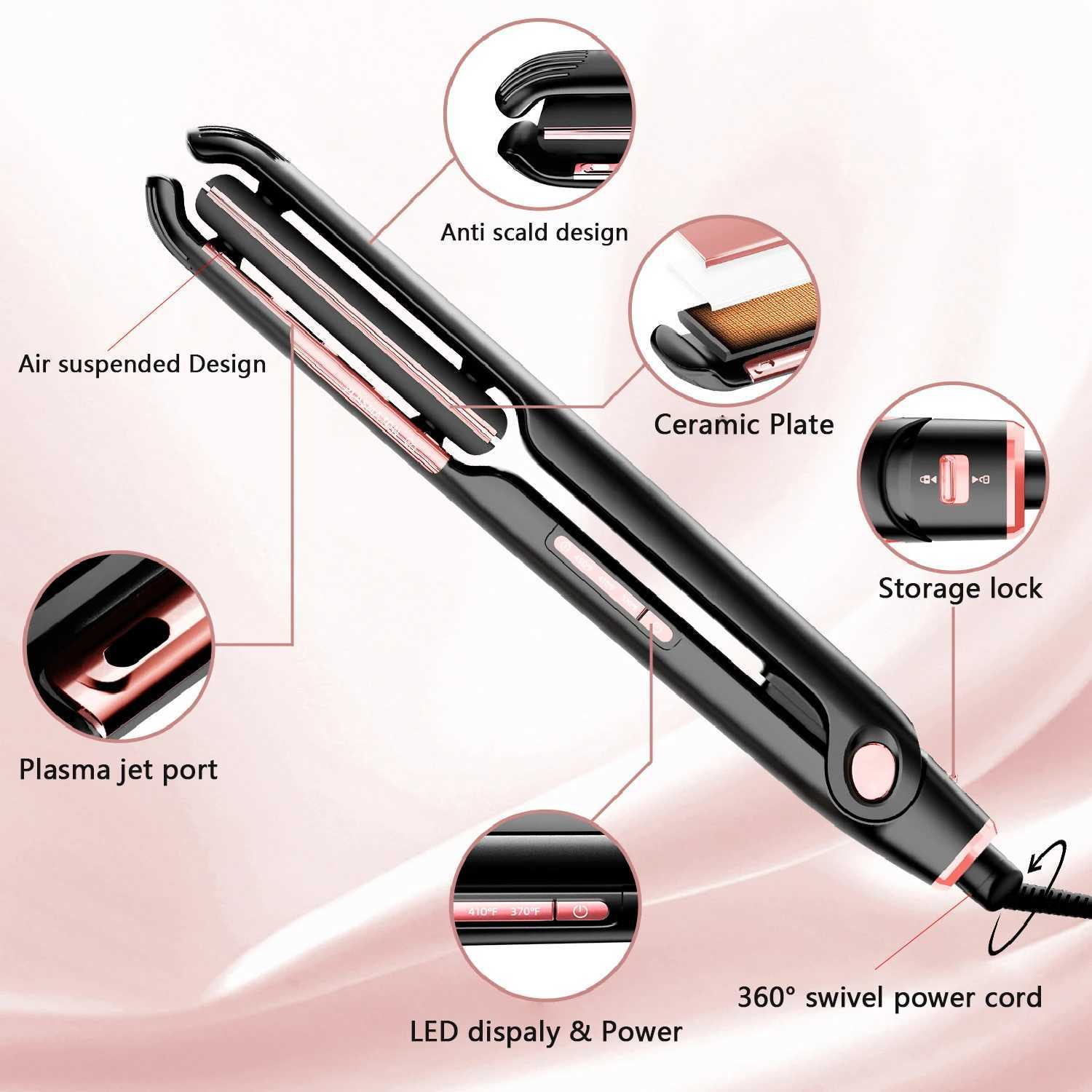 Hair Straightener Anti-scald Suspended Floating Plate Plasma 450F Hair Flat Iron Smooth Frizz Salon Styling Tools Dual Voltage W250610