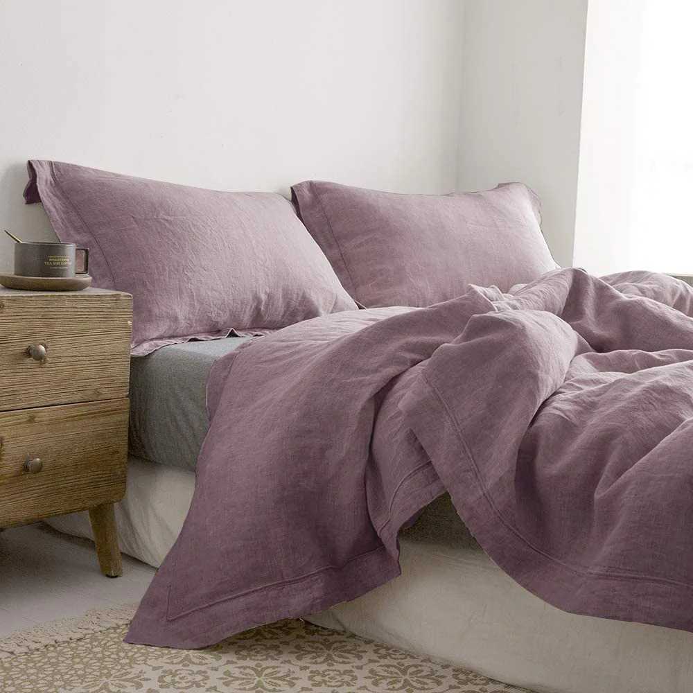 SimpleOpulence 100 Linen Bedding Set 3Pcs Washed Comforter Boho Breathable Queen King Size Duvet Cover Bed Sheet ShamsM251118