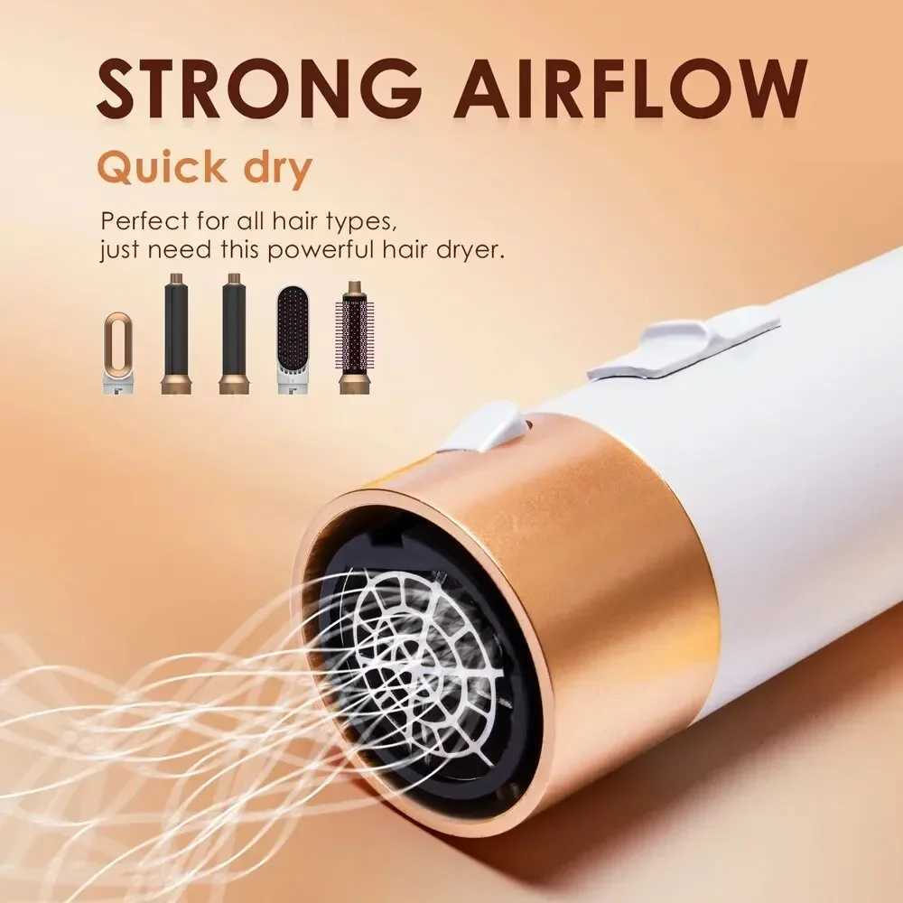 5-in-1 hair dryer hot air comb used for curling straightening and curling hair with detachable accessoriesXJ250418