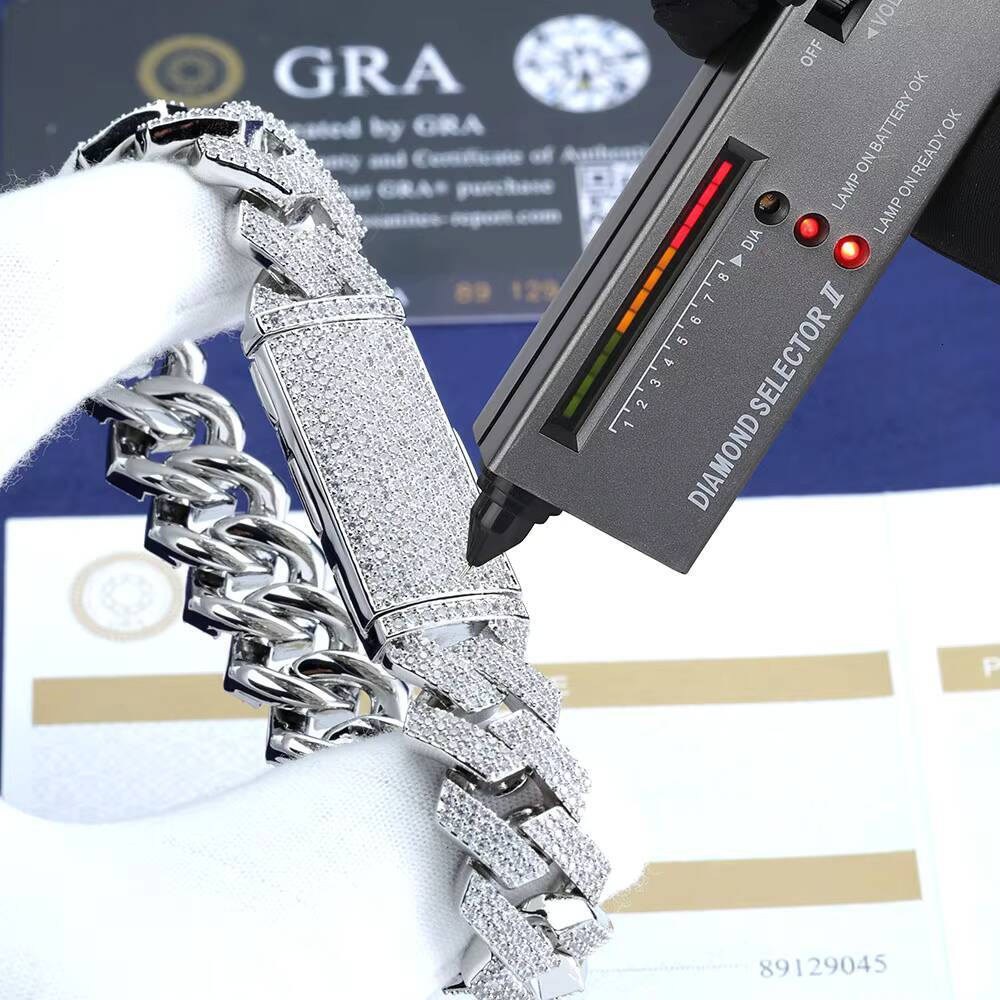 Laboratory cultivation 925 Silver Jewelry Moissanite Diamond Cuban Link Chain Hip Hop Custom Heavy Cuban Chain Bracelet and Necklace for Men