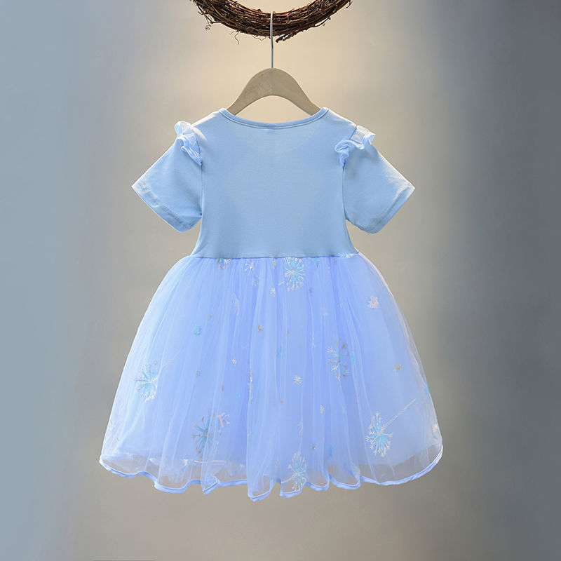 DISNEY kids designer clothes Frozen Elsa Princess Dress for Girls Summer Short Sleeve Baby Dress Children Net Dress Comfortable and soft.