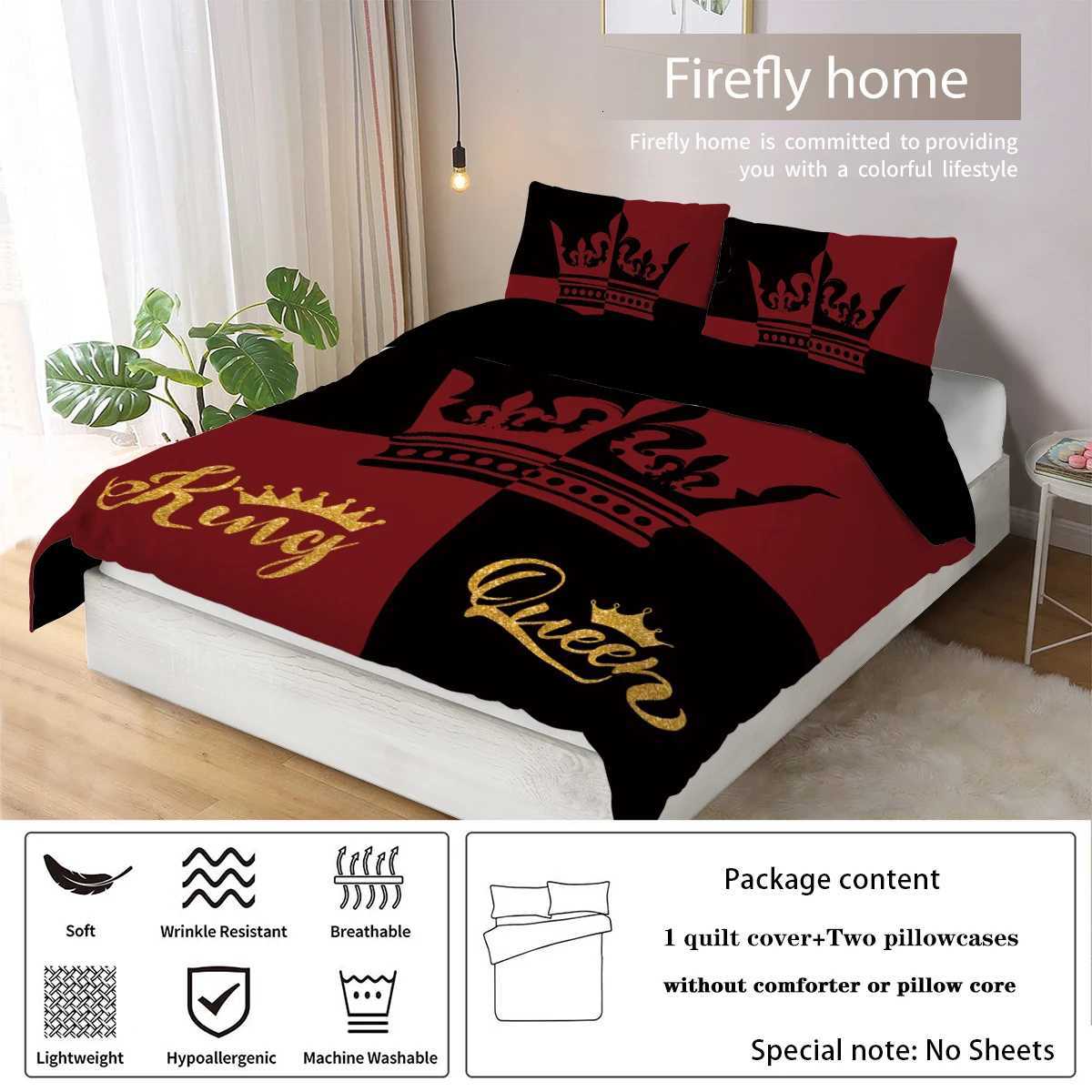 3-piece down duvet cover set with black and red color matching heart print 1 duvet cover2 cases no core couple beddingM251118