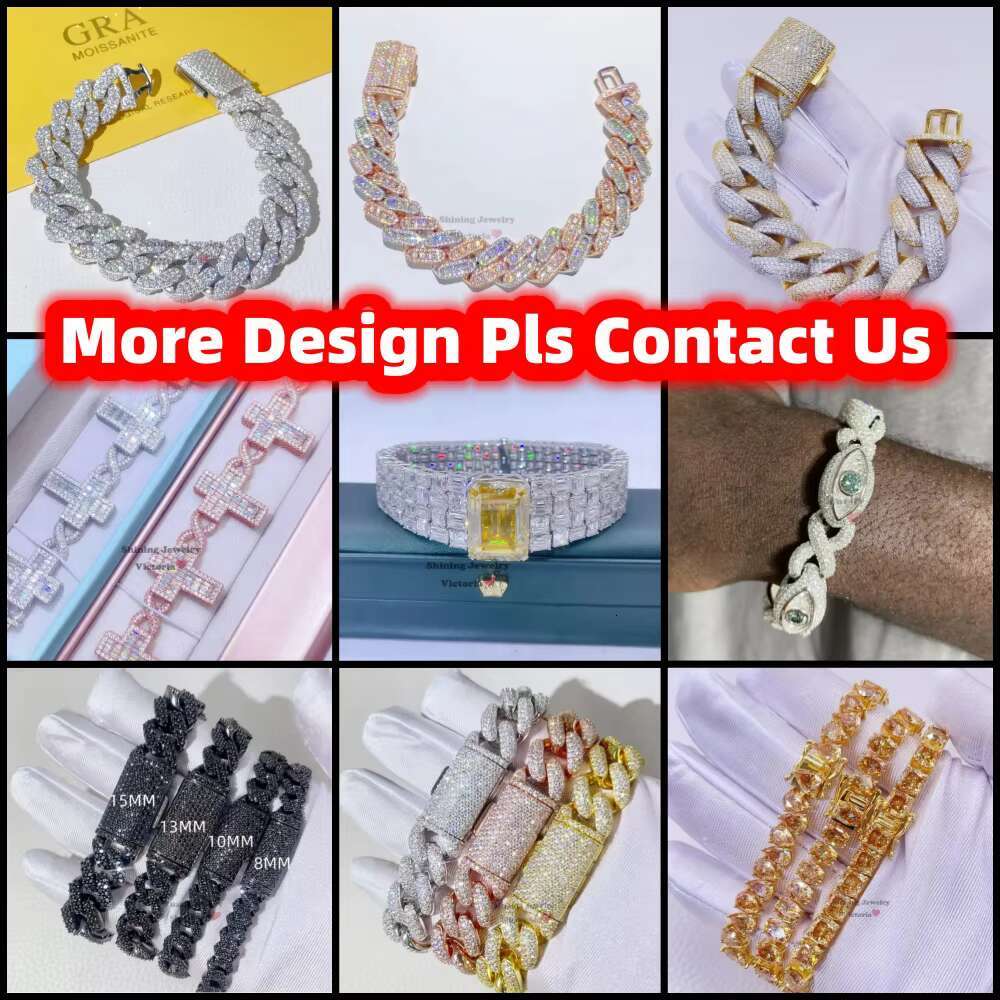 Ready to Ship 6/8/10/15mm 925 Sterling Silver Vvs Moissanite Men Women Hip Hop Iced Out Gold Moissanite Cuban Link Bracelet