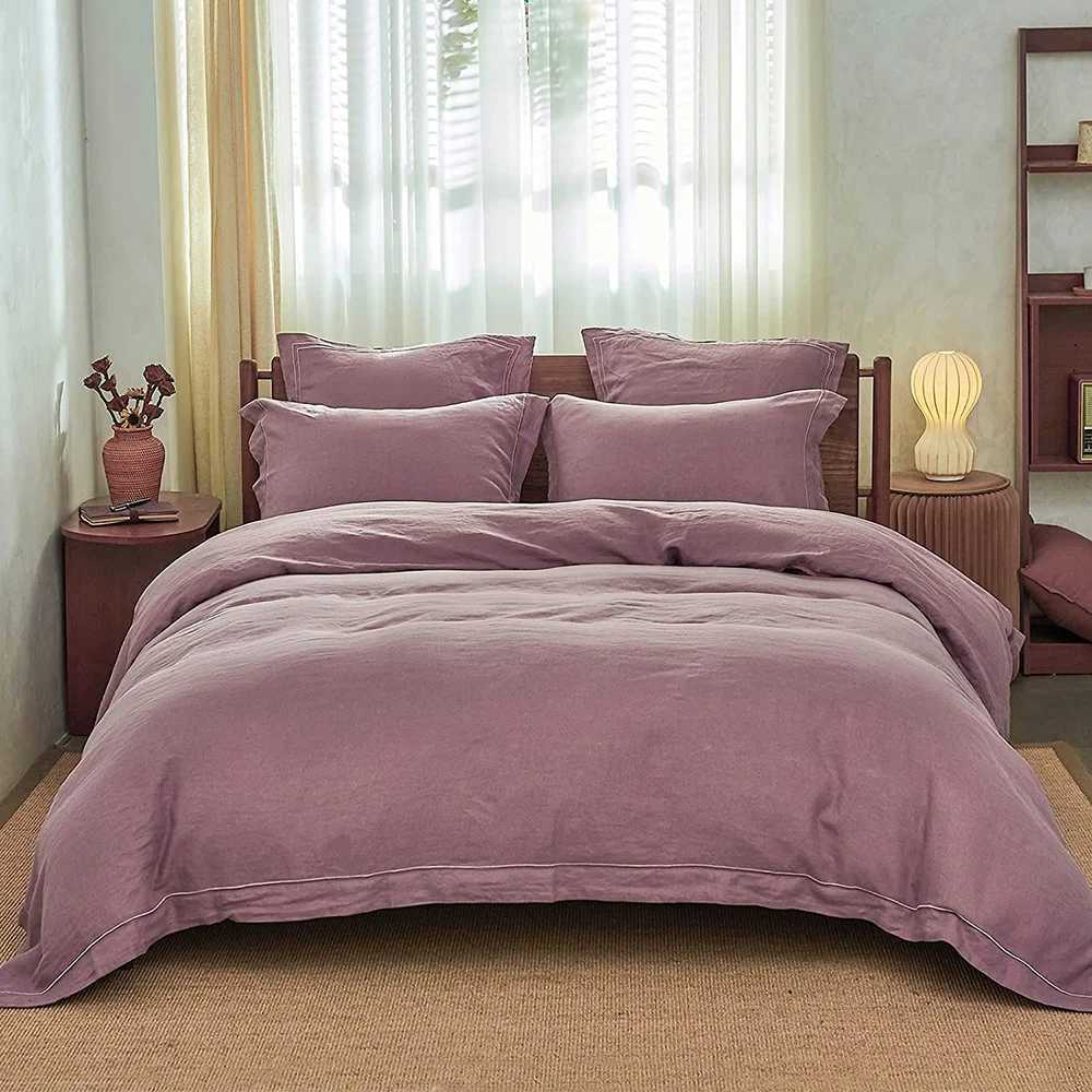 SimpleOpulence 100 Linen Bedding Set 3Pcs Washed Comforter Boho Breathable Queen King Size Duvet Cover Bed Sheet ShamsM251118