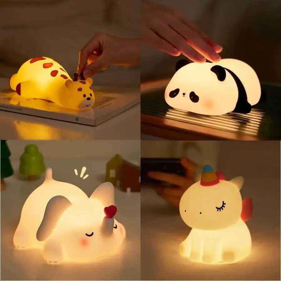 Cute Animal Giraffe Panda Silicone Night Light Timer Patting Lamp Rechargeable Night Lamp for Kids Boys Birthday Gift Room Decor M251118