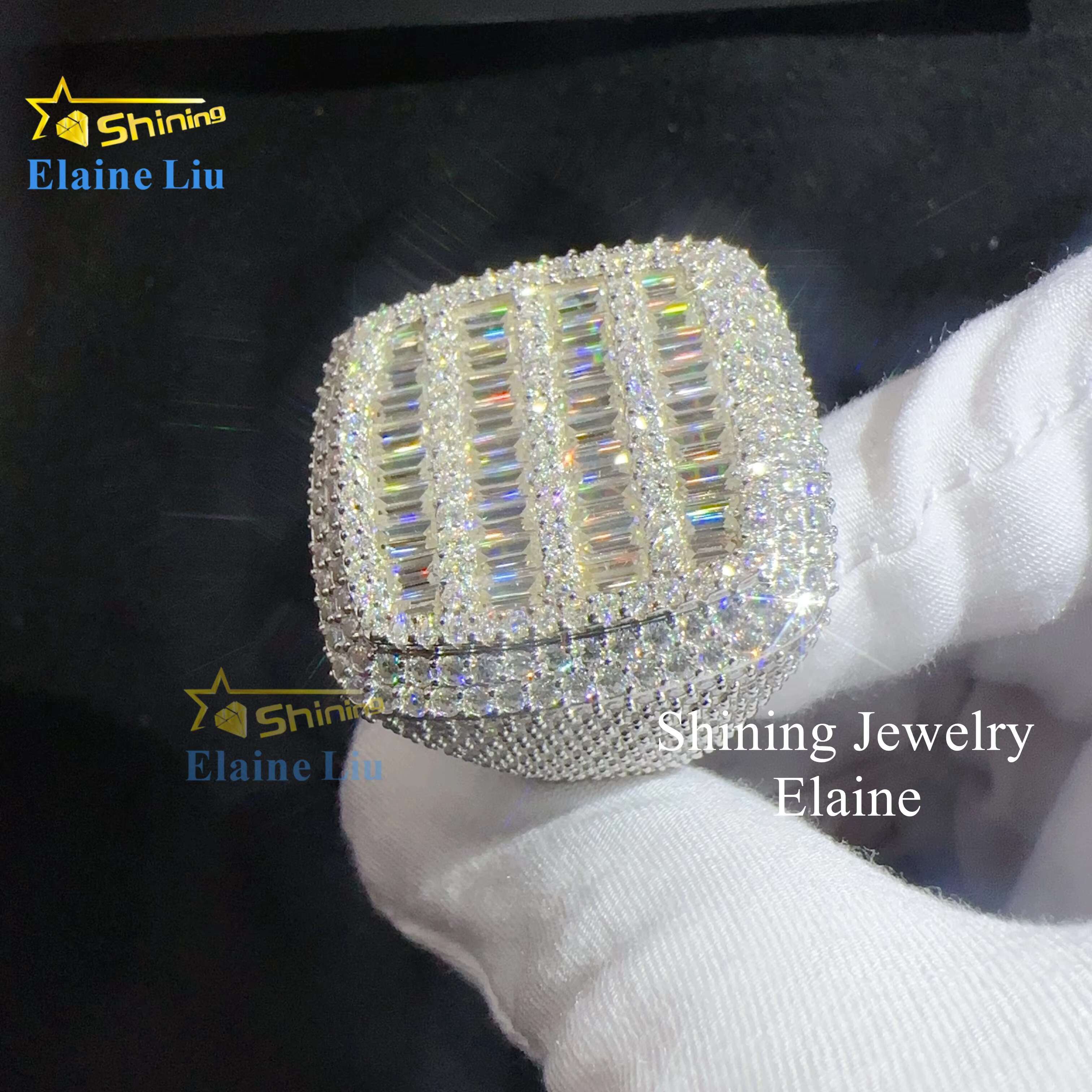 Baguette Hip Hop Custom Vvs Moissanite Mens Iced Out 925 Sterling Silver Ring