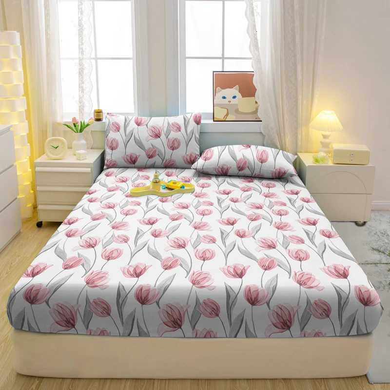 3-piece Plant Flower pattern matte three piece fitted sheet set bedroom printed bed cover set beddingM251118