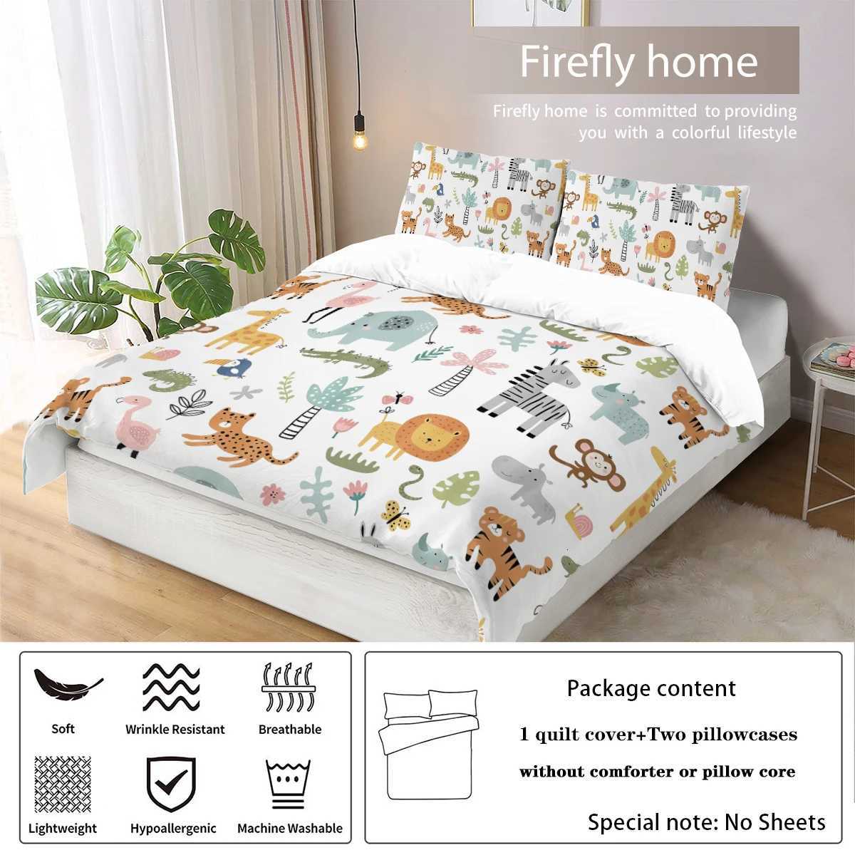 3-piece down duvet cover set with cartoon lion animal pattern print 1 duvet cover2 cases no core bedding setM251118