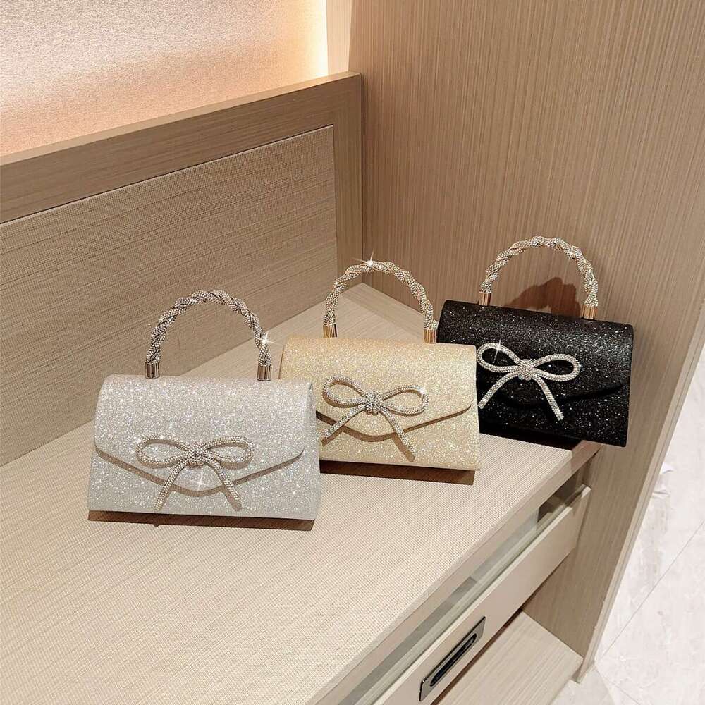 Luxury banquet bag, versatile dress, handbag, crossbody, socialite, fashionable diamond studded bow chain bag