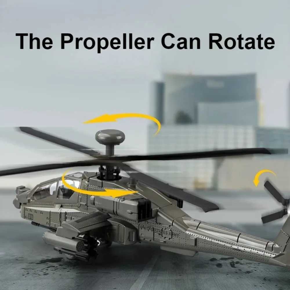 132 Scale AH-64 Airplane Model Toy Car Alloy Diecast Rotatable Propeller Sound Light Fighter Vehicle Models for Kids Gifts C251118