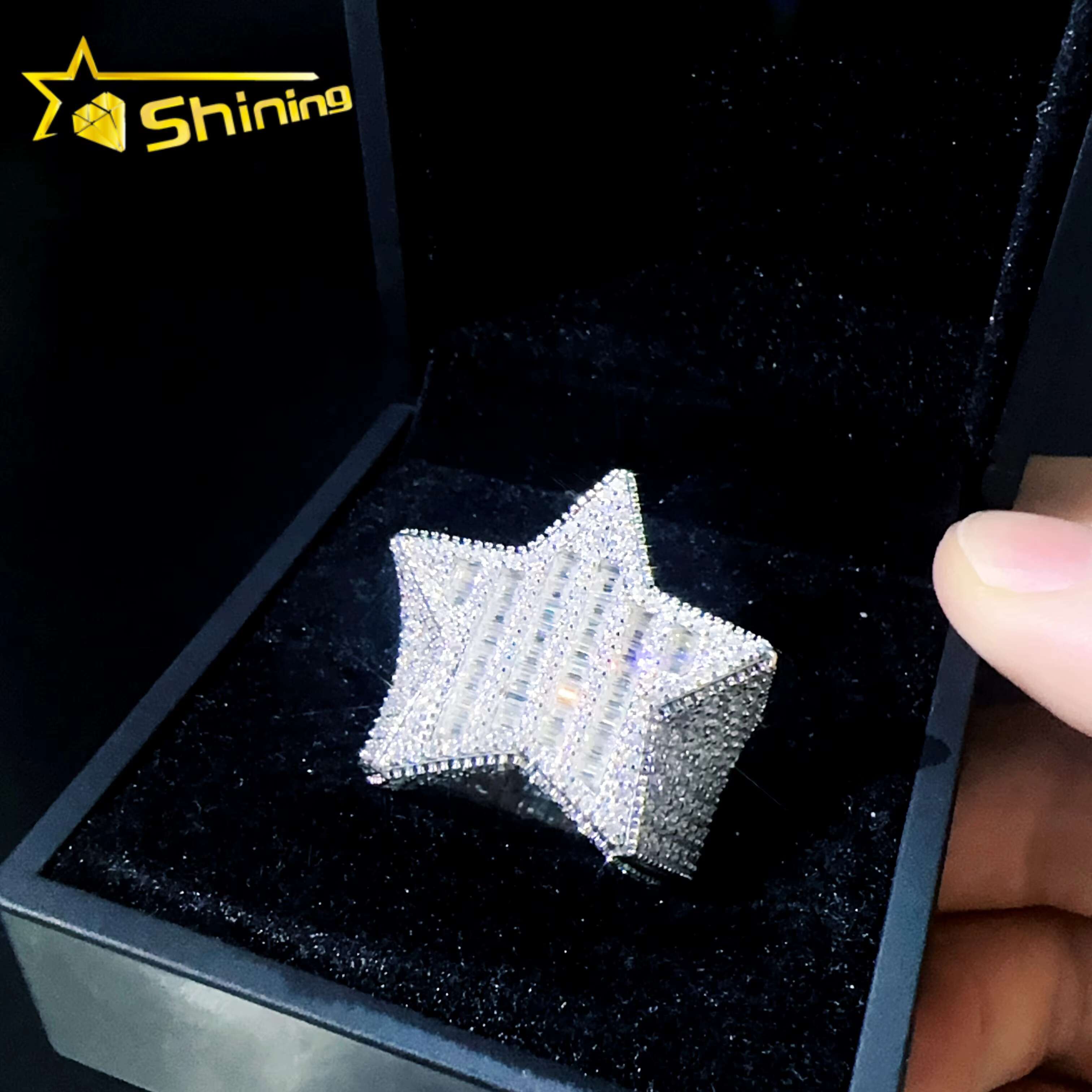 Shining Jewelry Layer Stars S Sier Moissanite Dia Hiphop Engagement Rings
