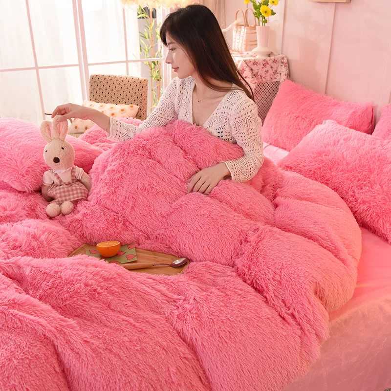 Thickened mink 4 pieces princess Bedding set winter Warm fluffy duvet cover sheet cases Quilt cover sets girls queen kingM251118