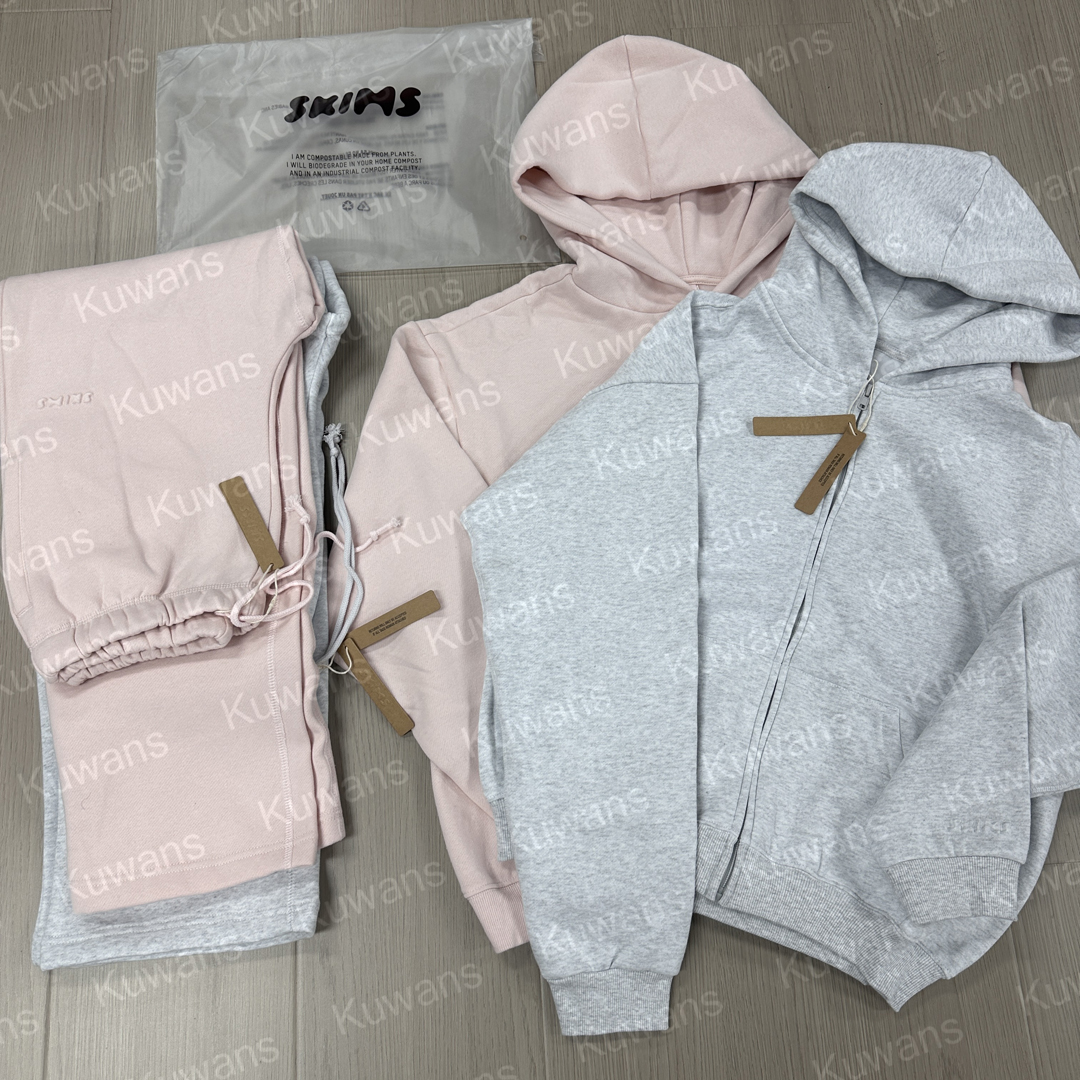 Skims Sets Women's Set Outfit Classic Zip Up Hoodie Pink Jacket Full Zip + Pants Sweatpants Sweat Long Clothes Outfit Sports Sportswear Yoga XS-L