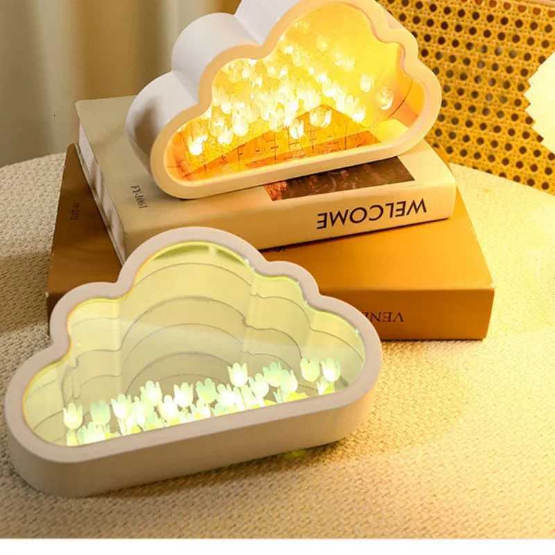 LED Night Light Mirror Table Lamp Bedroom Decor Lights New Handmade DIY Tulip Flower Sea Night Atmosphere Lamp Clouds Tulip Lamp M251118