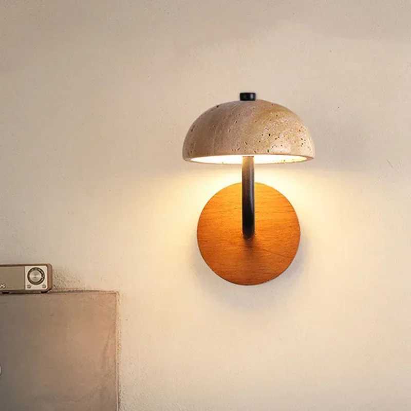 Wabi Sabi Yellow Stone Mushroom Wall Light Led 12W Bedside Nordic Decor Travertine Lamp Hotel Restaurant Corridor Sconce M251118