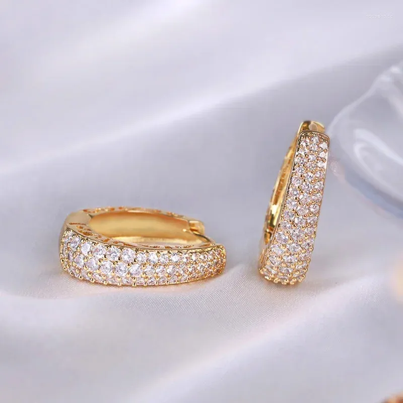Women's Hollow Hoop Earrings with Cubic Zirconia - Gold Tone Luxury Fashion Accessory