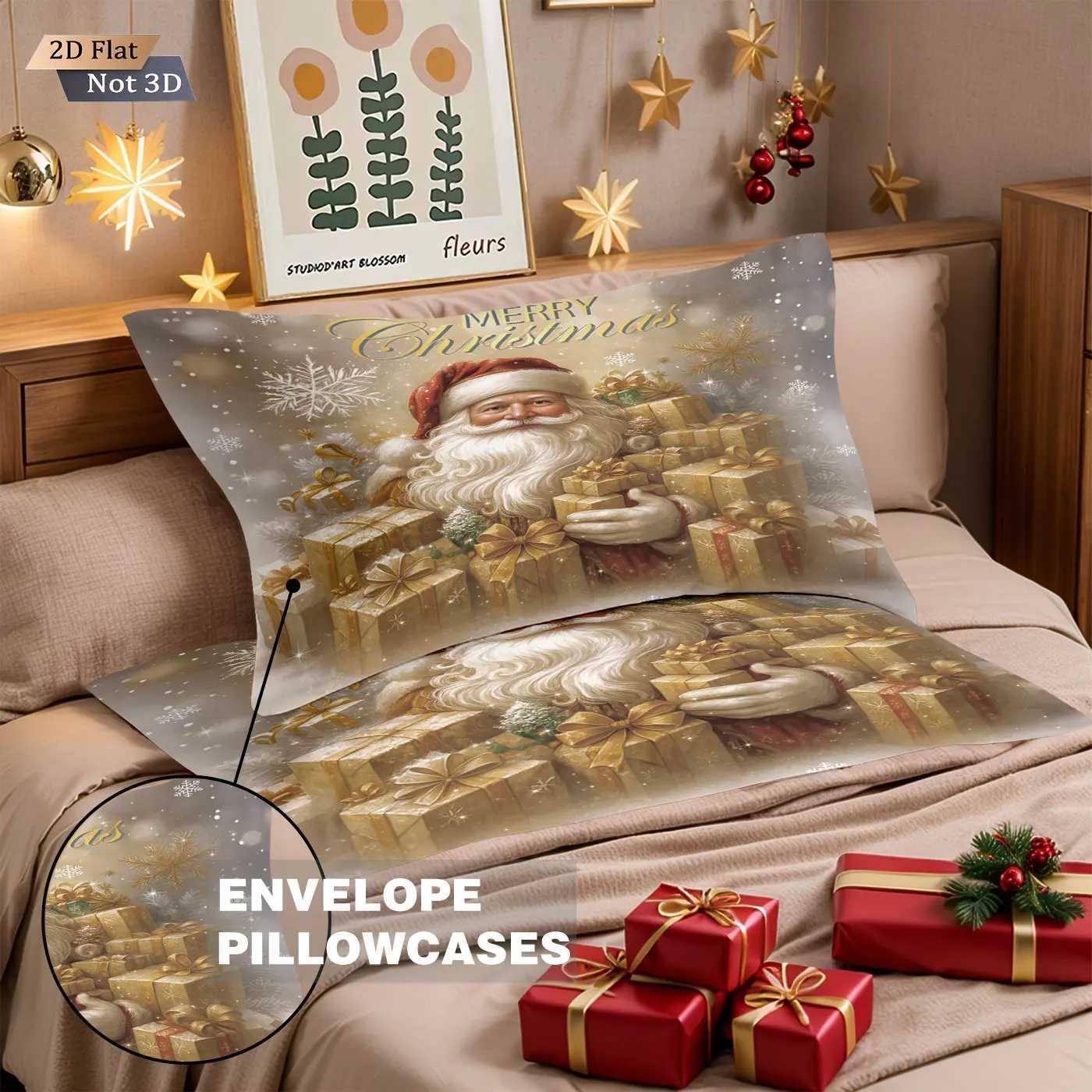 3pcs Golden Santa Claus Printed Chipless Bedding Set Soft and Comfortable Dormitory Bedroom Multiple Sizes Machine WashableM251118