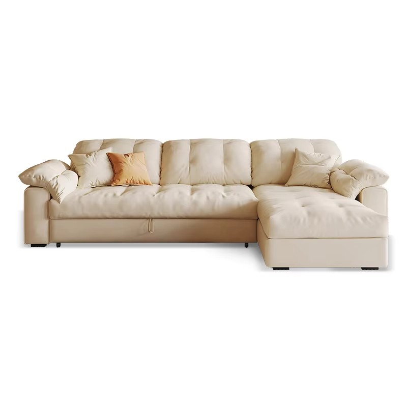 Cream-Style Storage Sofa Bed for Small Spaces, Corner Storage Convertible Sectional, Extendable Couch Bed with Hidden Compartment,-879